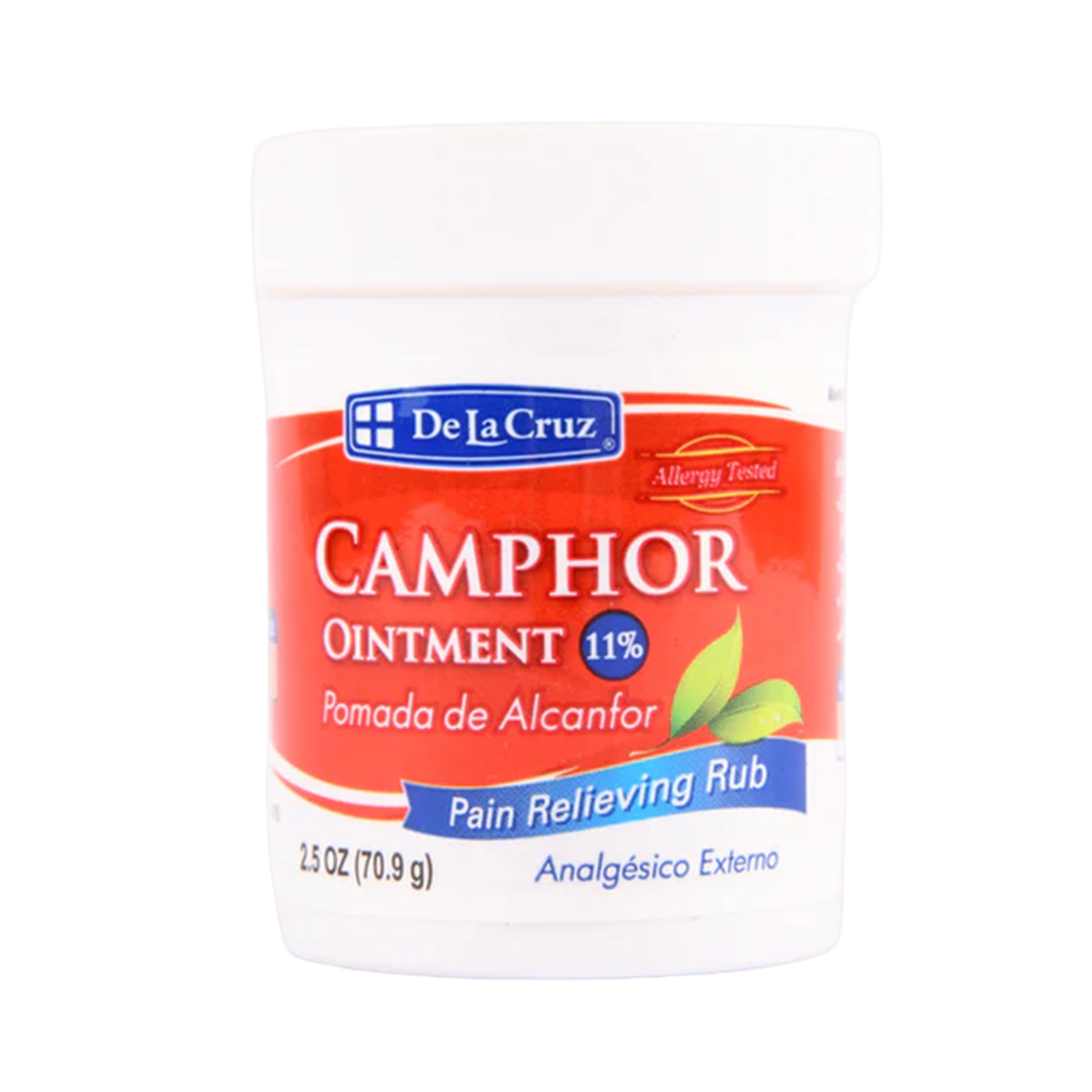 De La Cruz Camphor Ointment 11% pain relieving external analgesic rub 2.5 oz jar