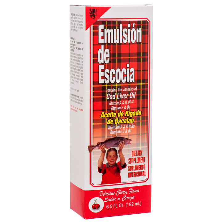 Emulsionn de Escocia cherry flavor cod liver oil dietary supplement 6.5oz with vitamins A D and B