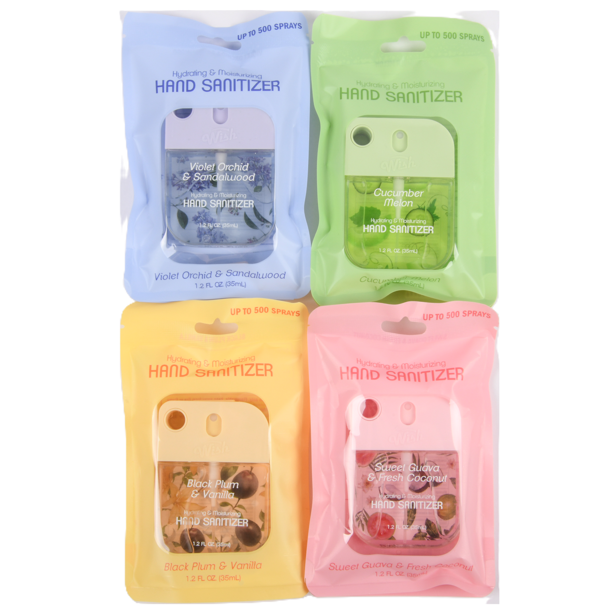 Wish Hand Sanitizer Spray 1.2oz assorted scents – pocket‑size moisturizing sanitizer sprays (48 pack)