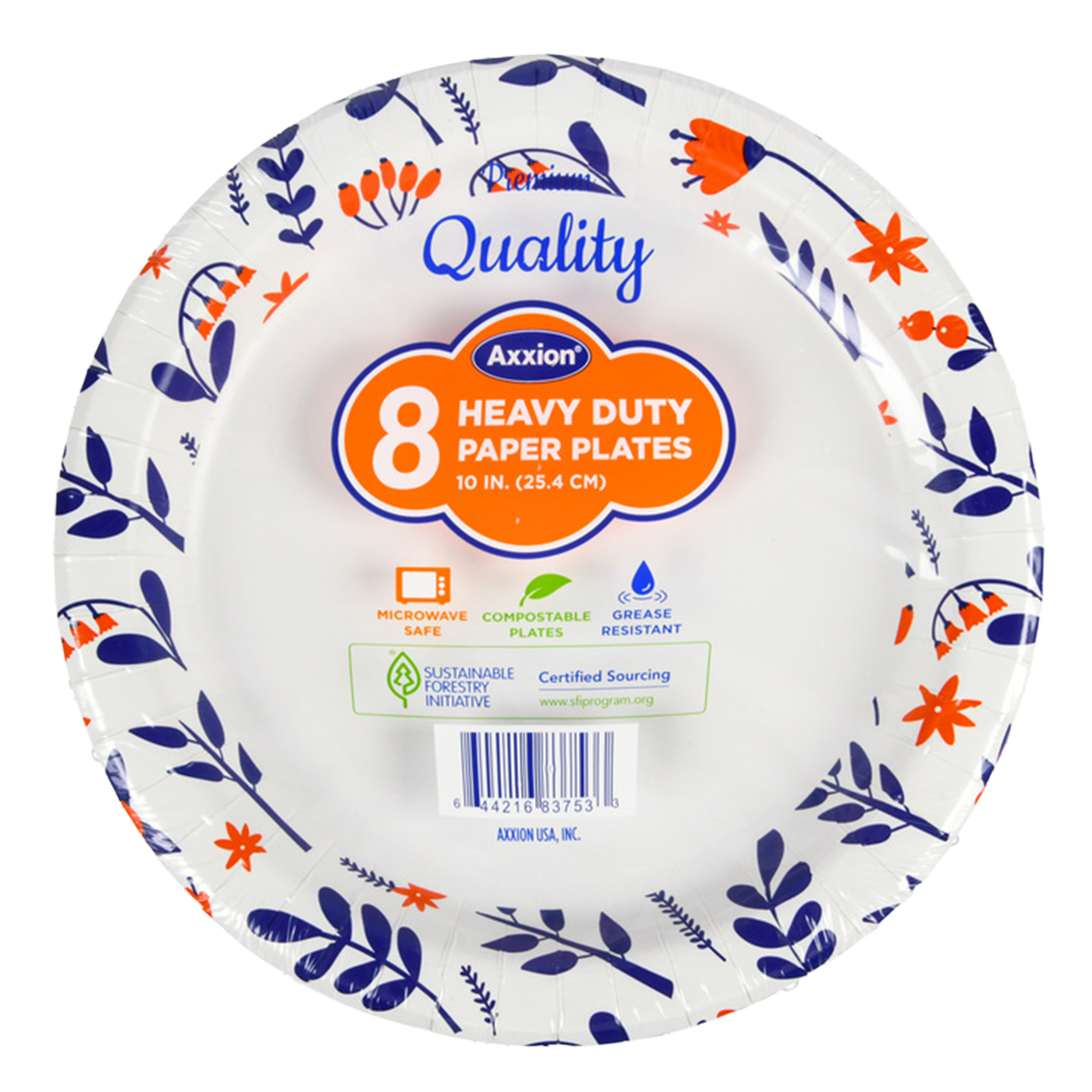 Axxion heavy duty paper plates 10 inch compostable disposable plates 8 count with floral design microwave safe grease resistant