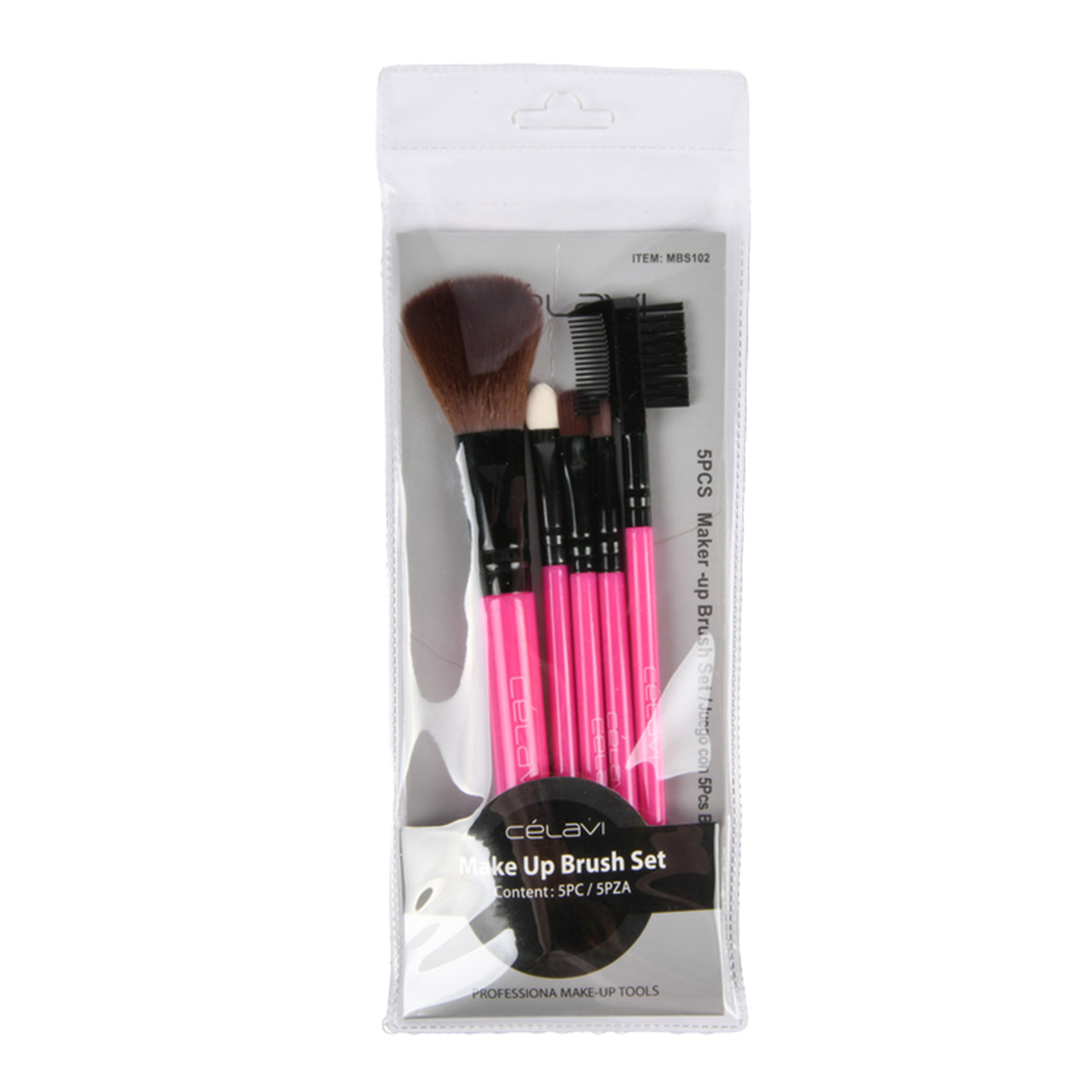 Célavi make up brush set 5 pieces – professional makeup brushes with pink handles