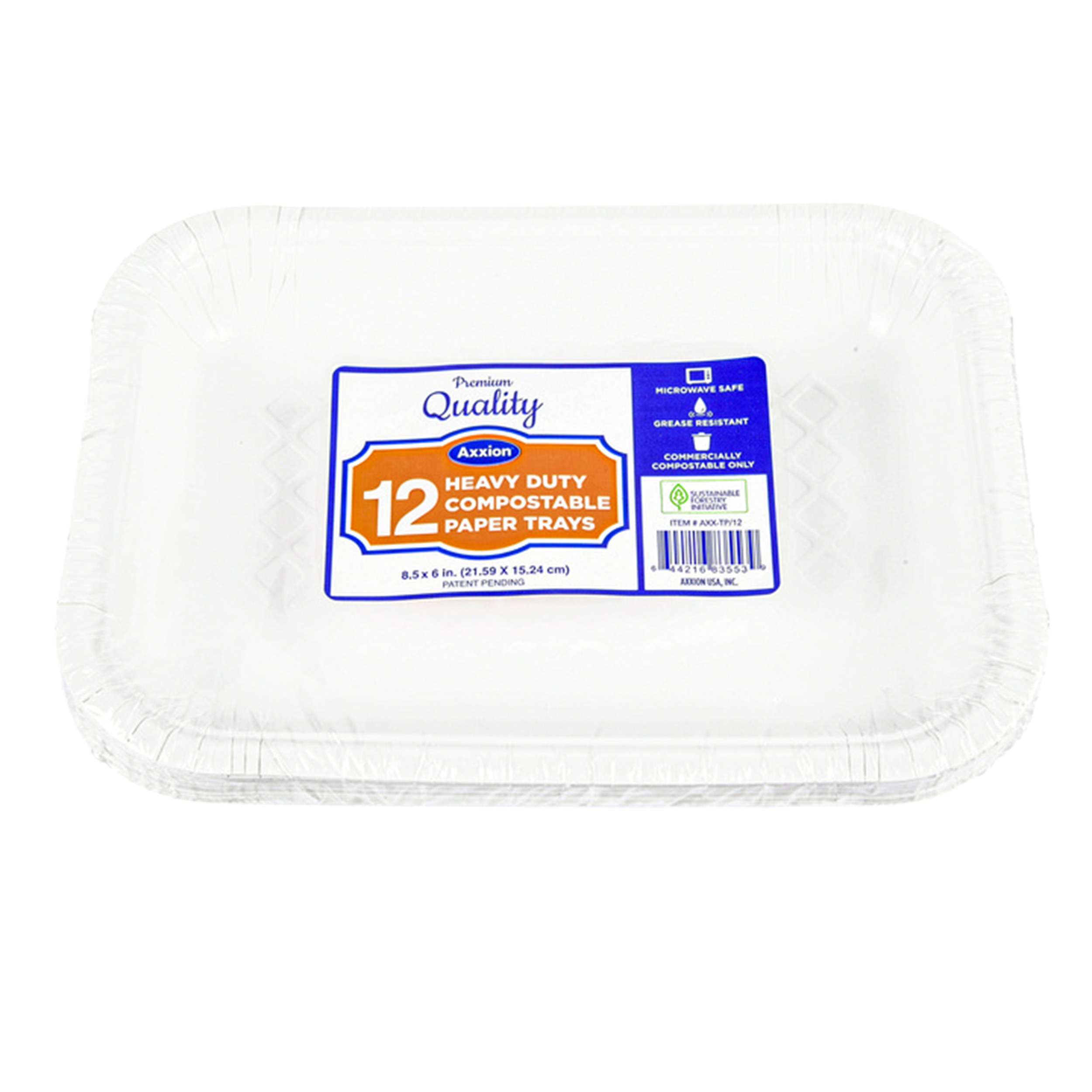Axxion compostable paper trays 8.5 x 6 inch white heavy duty food trays 12 count microwave safe and grease resistant