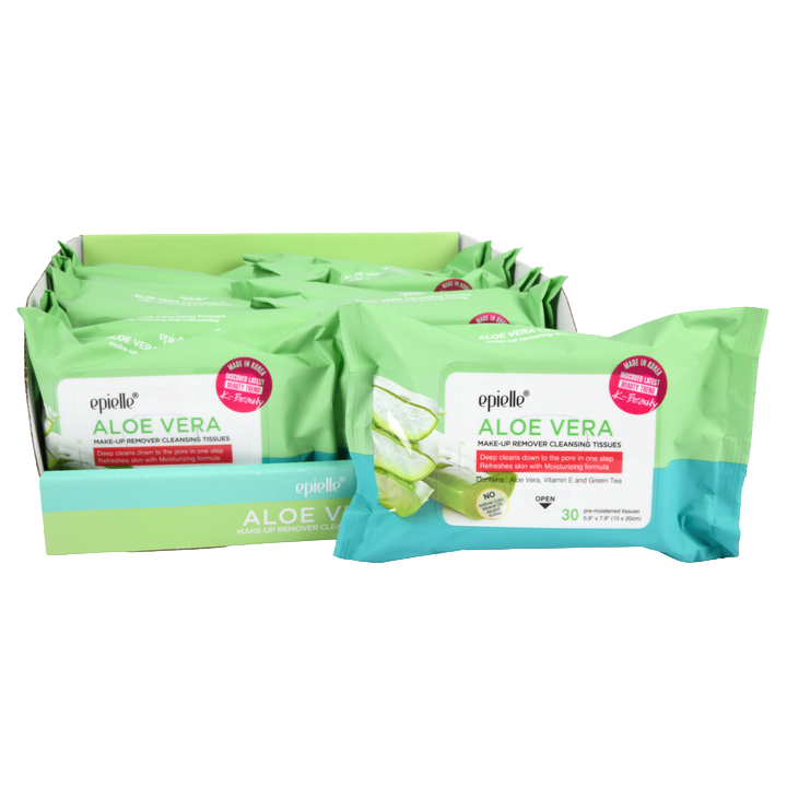 Epielle Aloe Vera Cleansing Tissues 30 count – hydrating makeup remover wipes with aloe and green tea