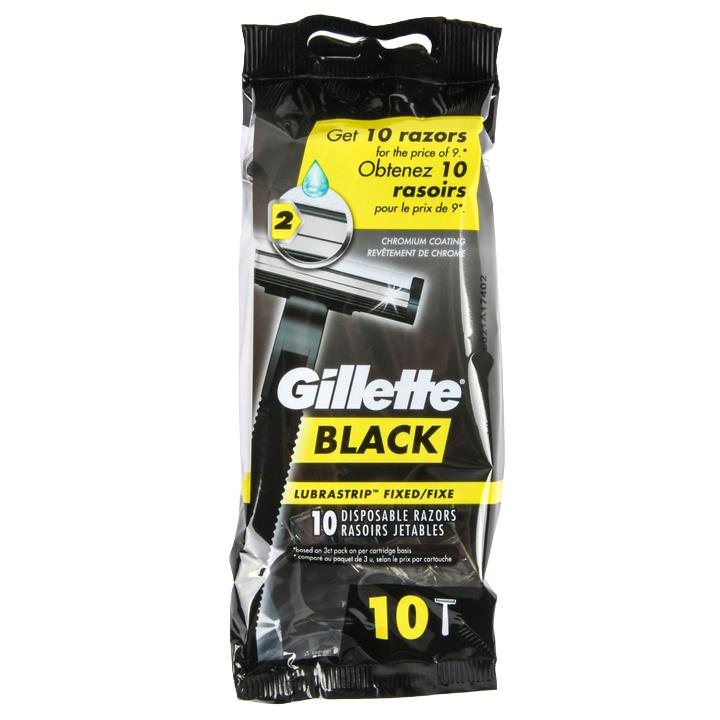Gillette Black Fixed Razors 10 count – Twin blade disposable razors with Lubrastrip