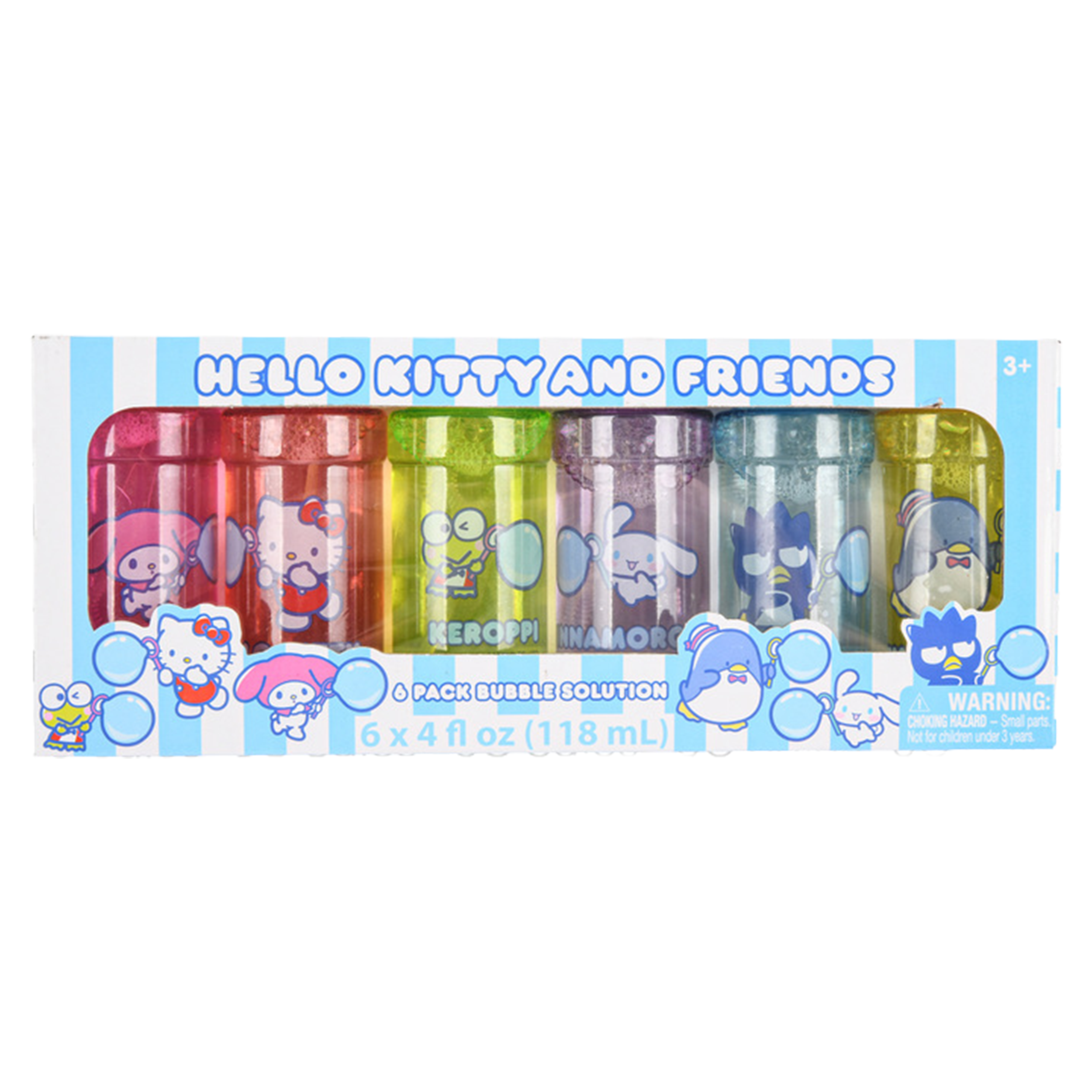 Hello Kitty and Friends bubble solution 6 pack 4oz bottles colorful kids bubble toy set with character designs