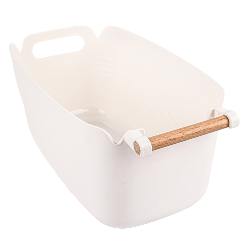 Plastic White Basket With Wooden Handle Large 36.2X21.3X17.2 (Pack Of 1)
