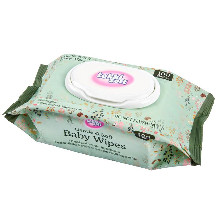 Tokki Soft Baby Wipes 100 count gentle plant based hypoallergenic baby wipes pack