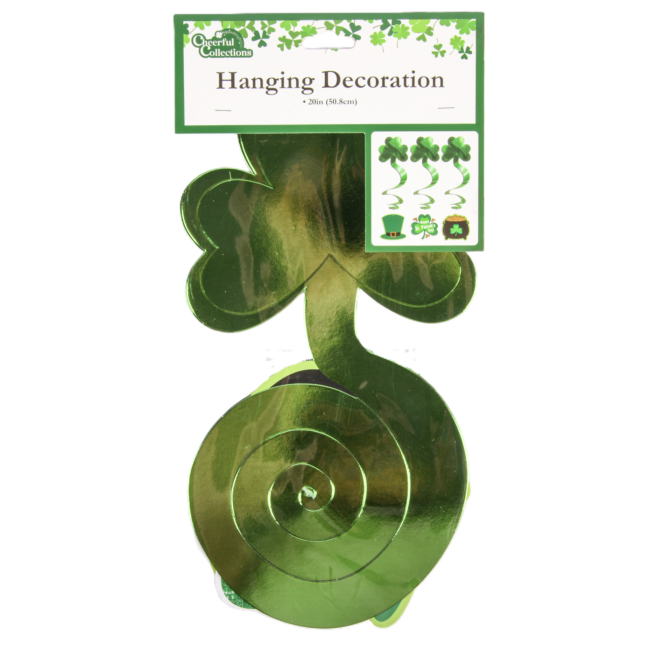 St. Patrick’s Day 20 inch green hanging swirl decoration with shamrock design – holiday party décor (6 pack)