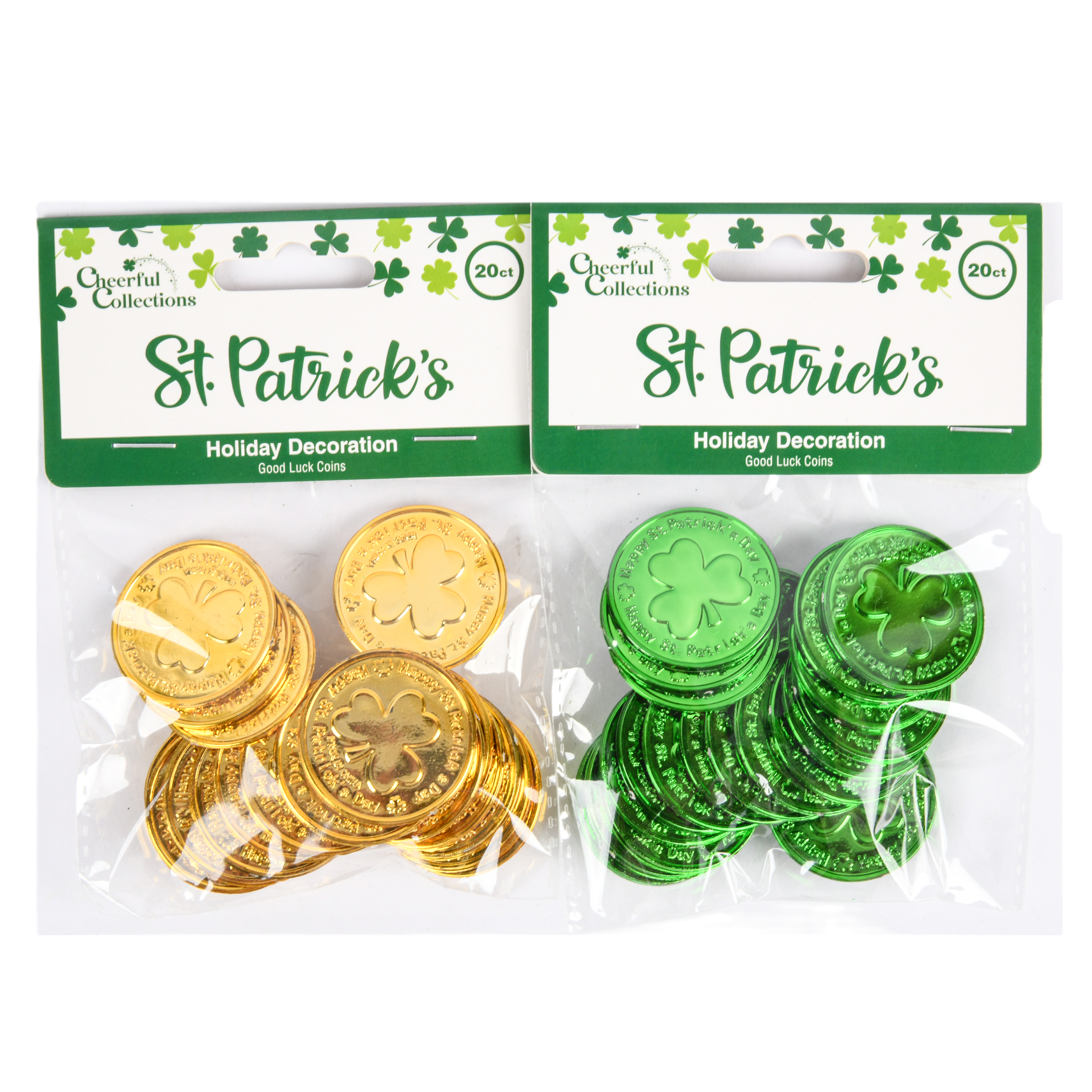 St. Patrick’s Day good luck coins in gold and green – assorted shamrock coins (6 pack)