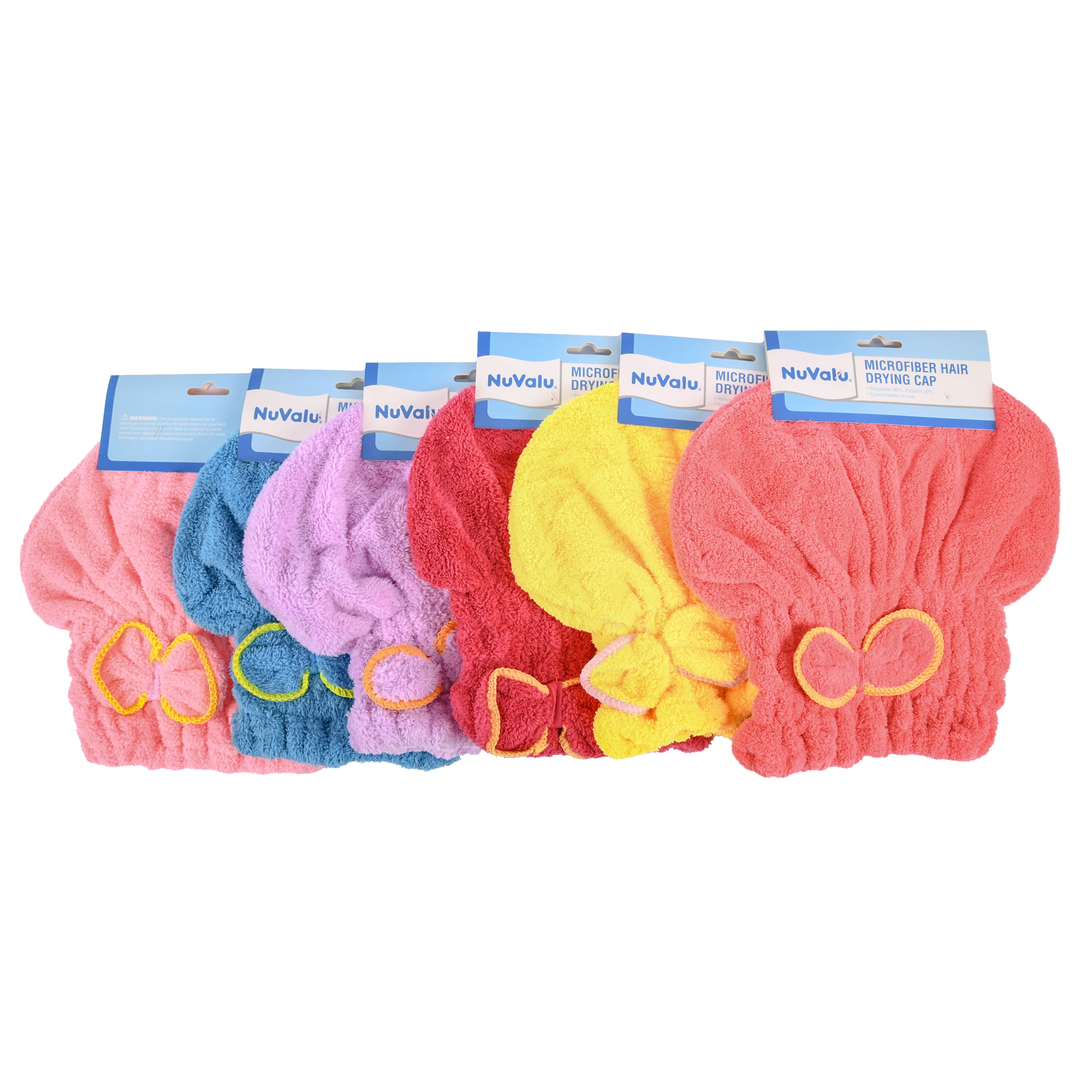 NuValu microfiber hair drying cap towel wrap assorted colors quick dry hair towel 12 pack