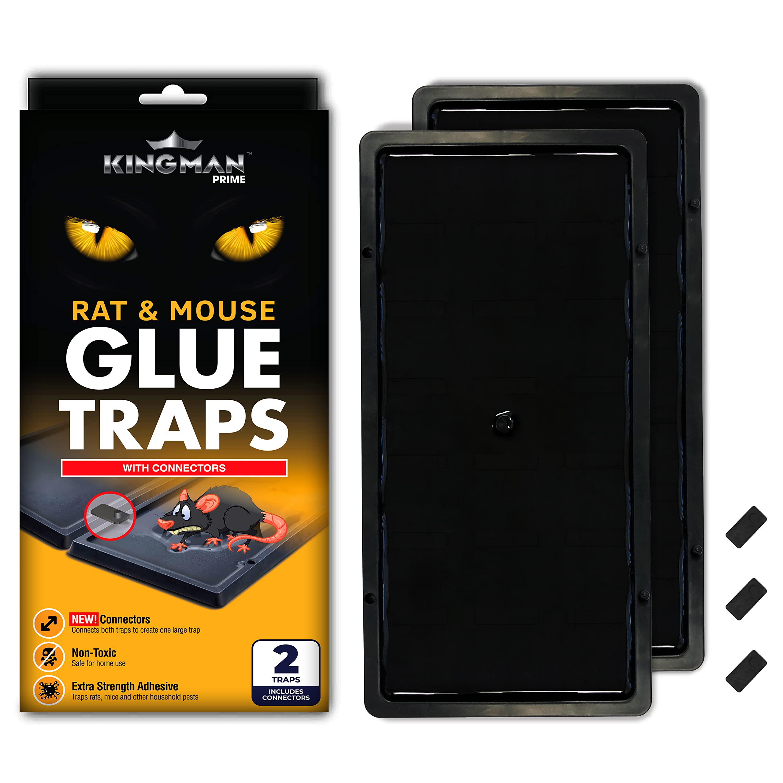 Kingman Prime large mouse glue traps with connectors for rat and rodent control, 2‑pack