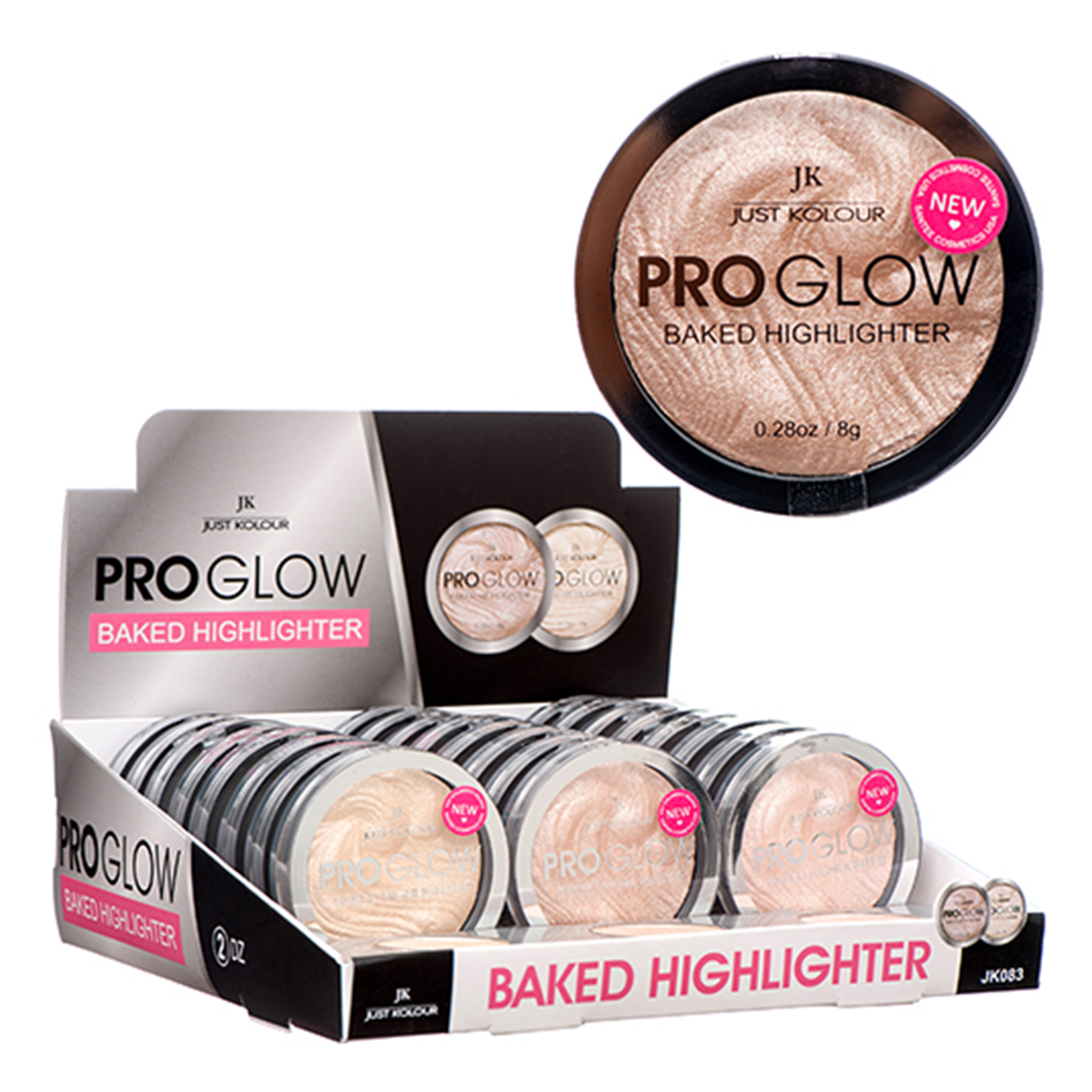 JK Just Kolour Pro Glow baked highlighter compact – radiant face highlighter powder display