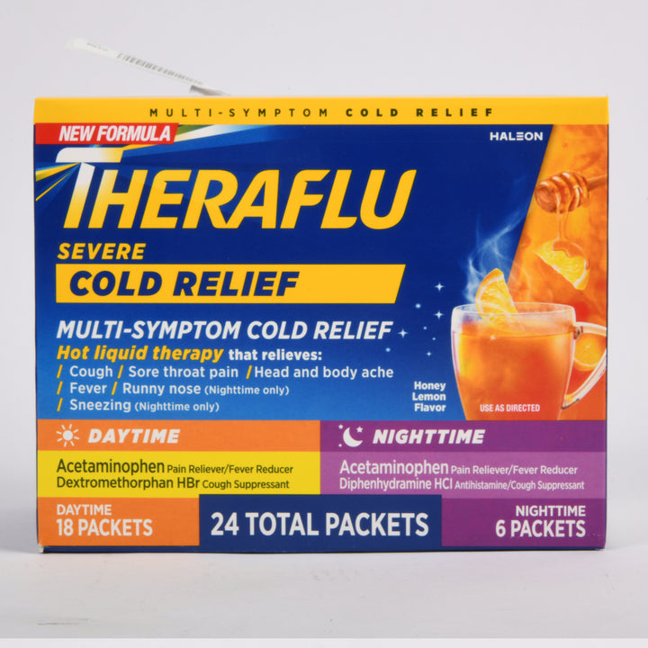 Theraflu Daytime and Nighttime Severe Cold and Cough Assorted 24 Pack – Daytime and nighttime hot liquid cold relief packets
