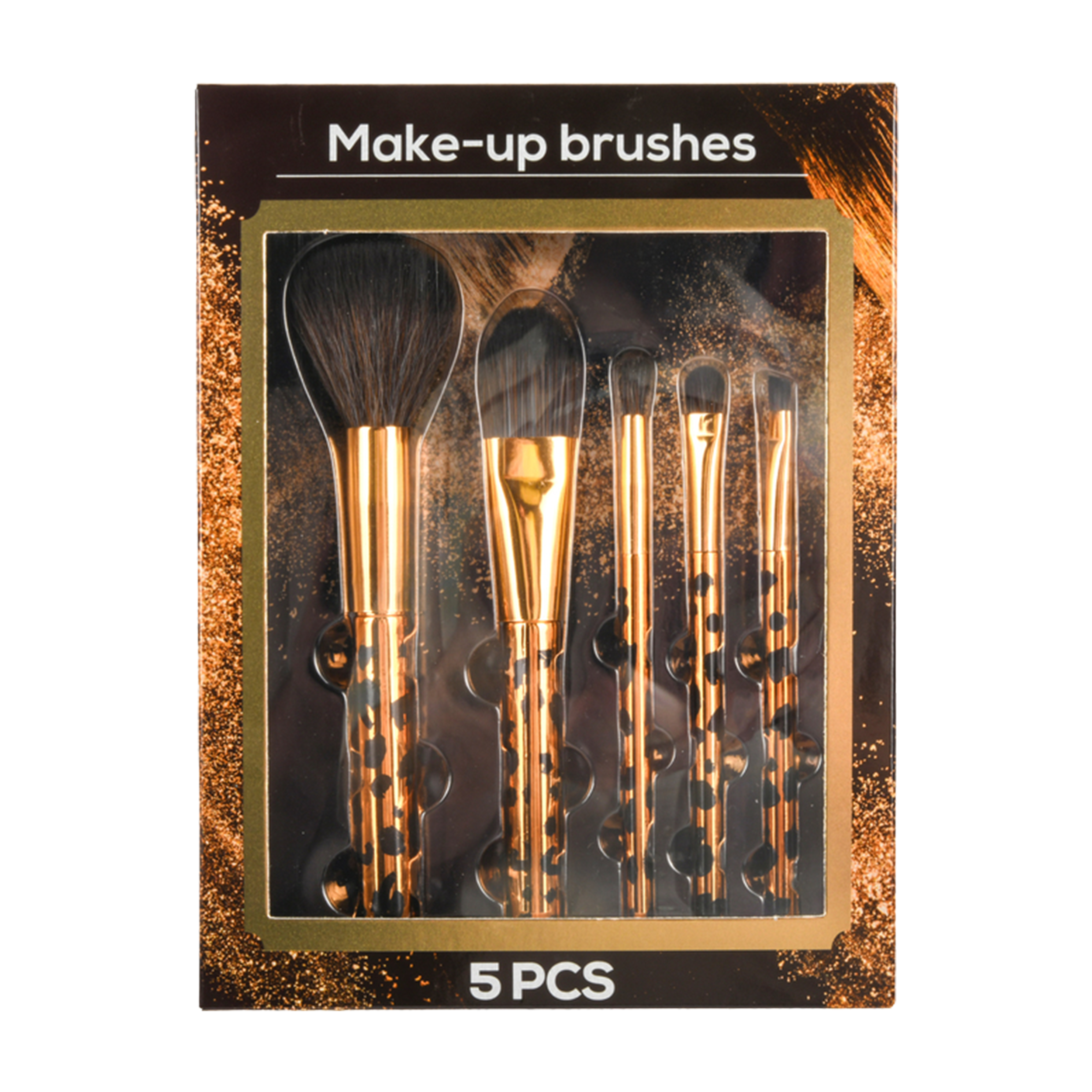 5 piece makeup brush set with gold handles – professional face and eye makeup brushes