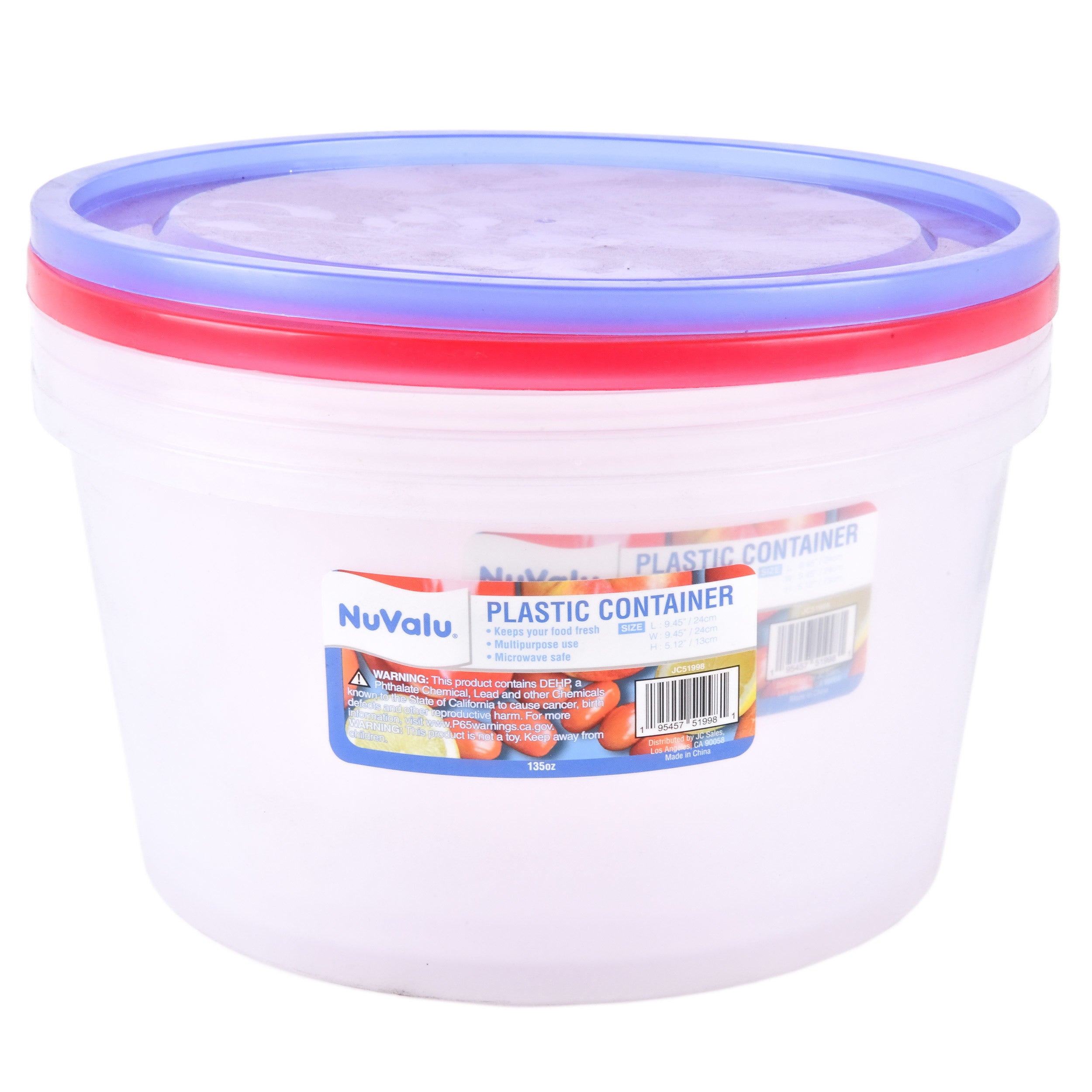 NuValu Round Plastic Container, 135 oz (24 Pack)