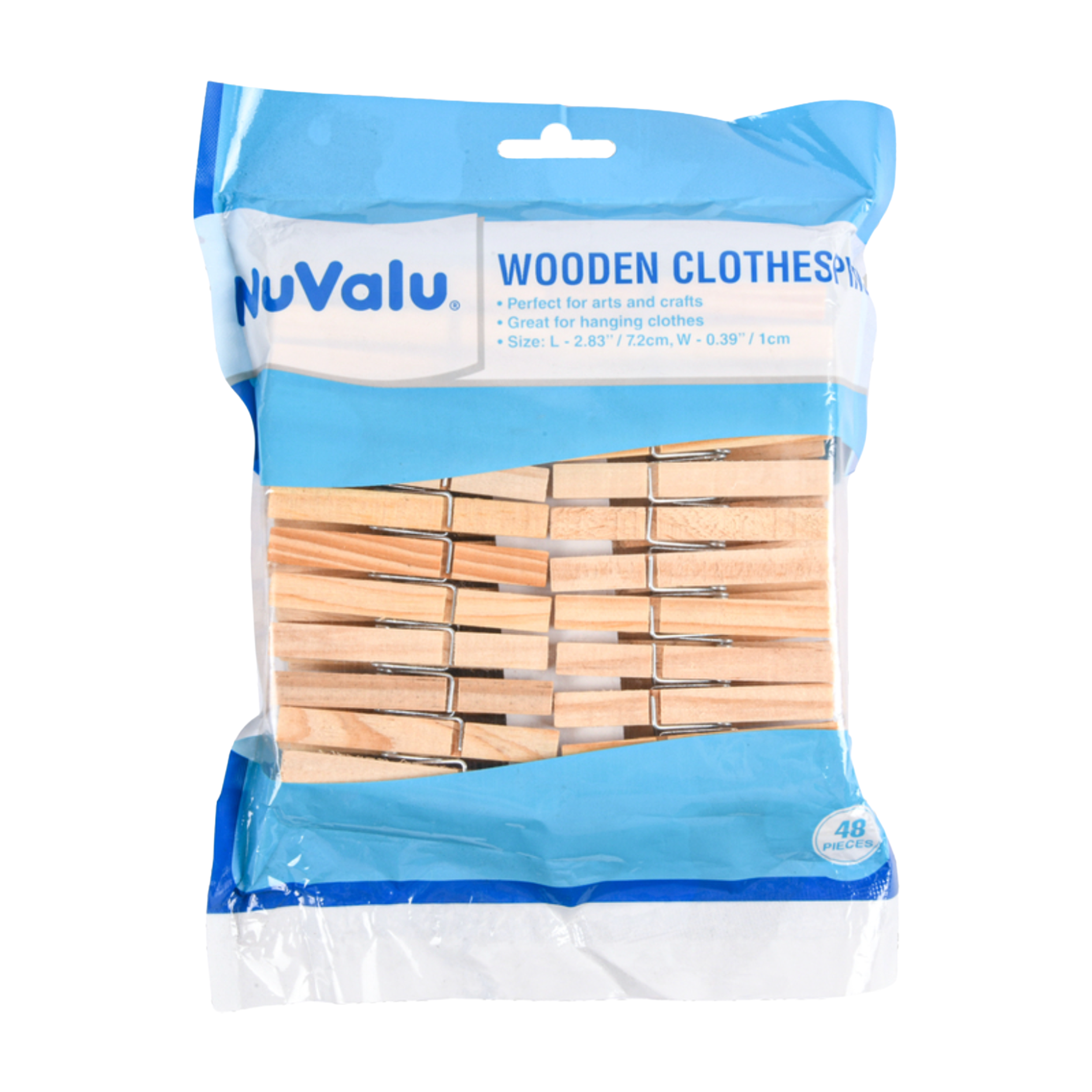 NuValu Wooden Clothespins, 48 Count (24 Pack)