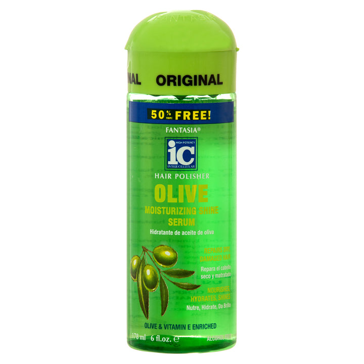 Fantasia IC Olive Hair Polisher 6oz moisturizing shine serum olive oil vitamin E enriched for dry damaged hair