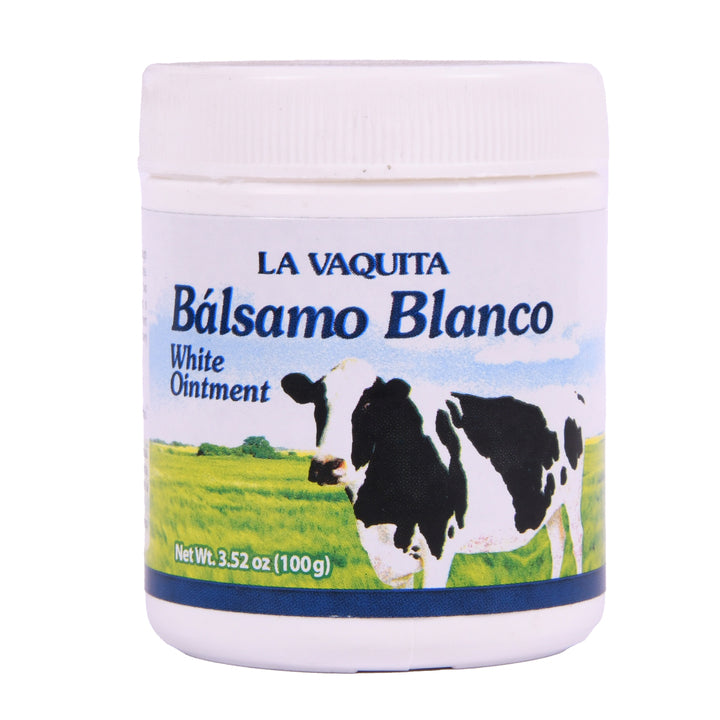 La Vaquita Bálsamo Blanco white ointment 3.52 oz jar with cow illustration for topical skin care