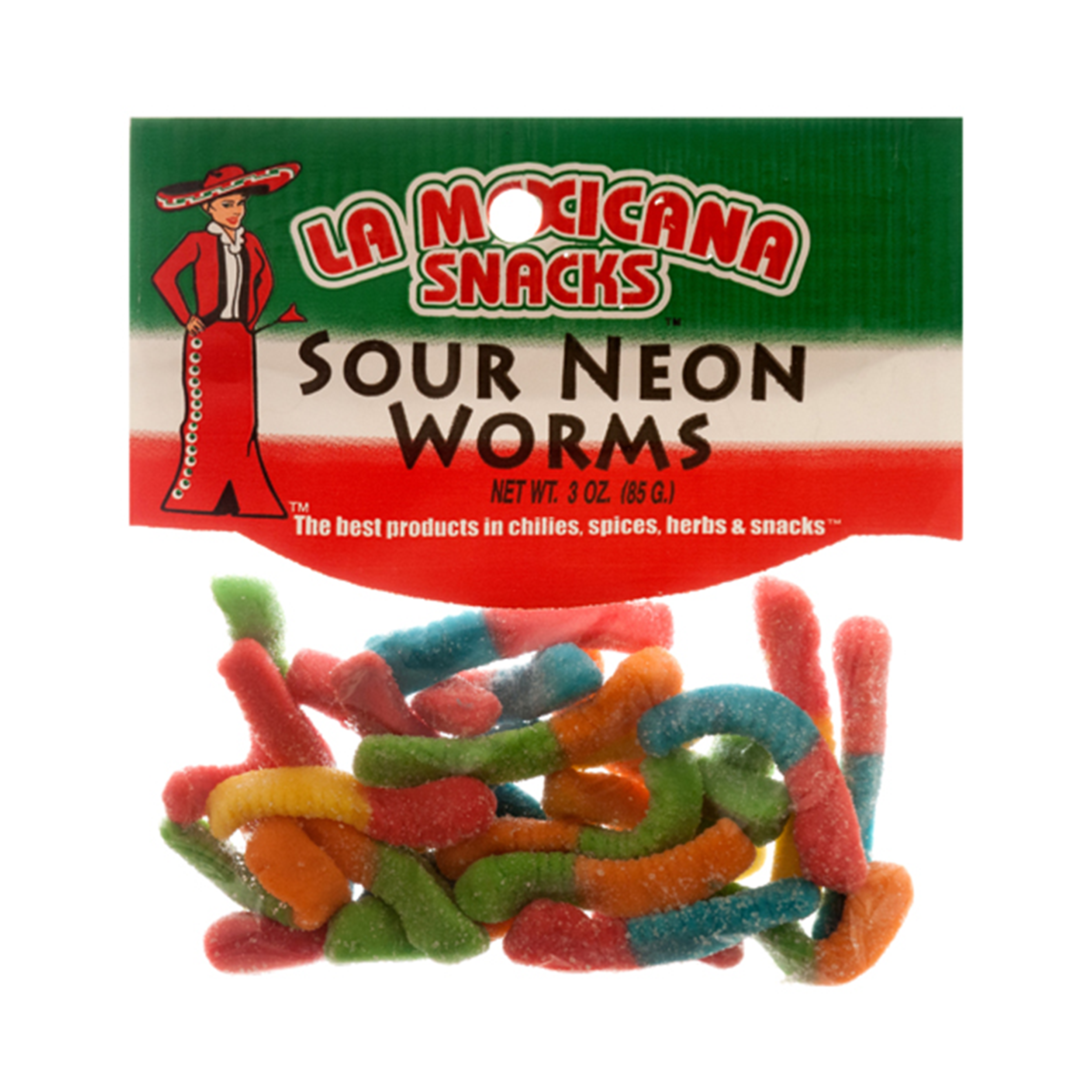 Sour neon gummy worms candy 3oz bag colorful chewy sour worms (12 pack)