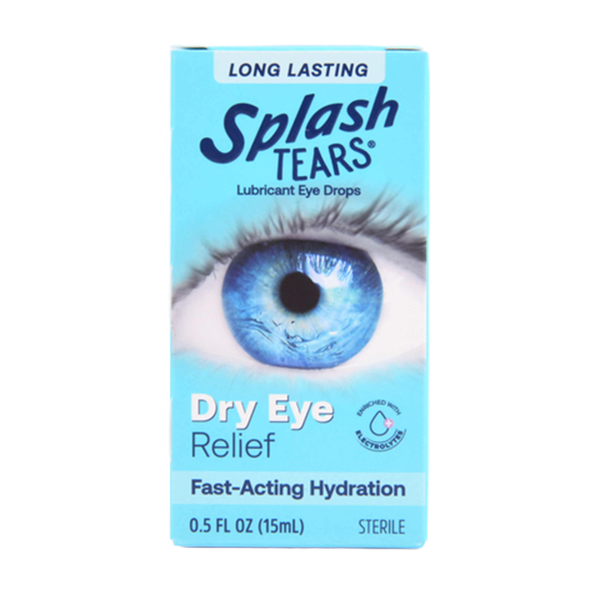 Splash Tears lubricant eye drops dry eye relief 0.5 fl oz box with blue eye graphic