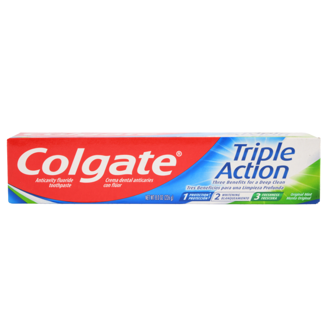 Colgate Triple Action gel toothpaste 8oz box – fluoride anticavity toothpaste tube