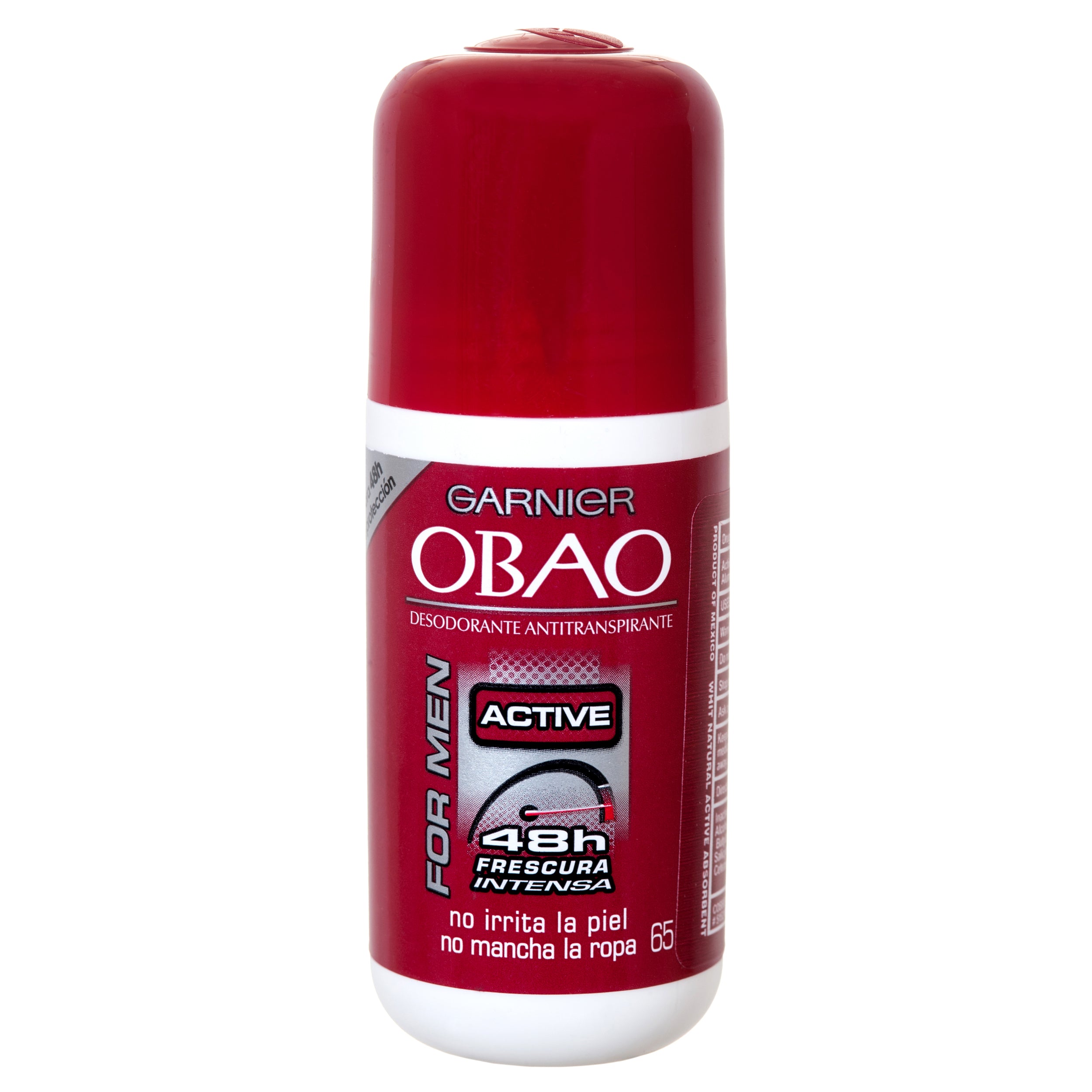Garnier Obao Active roll‑on antiperspirant deodorant 48h with intense fragrance and anti‑stain protection