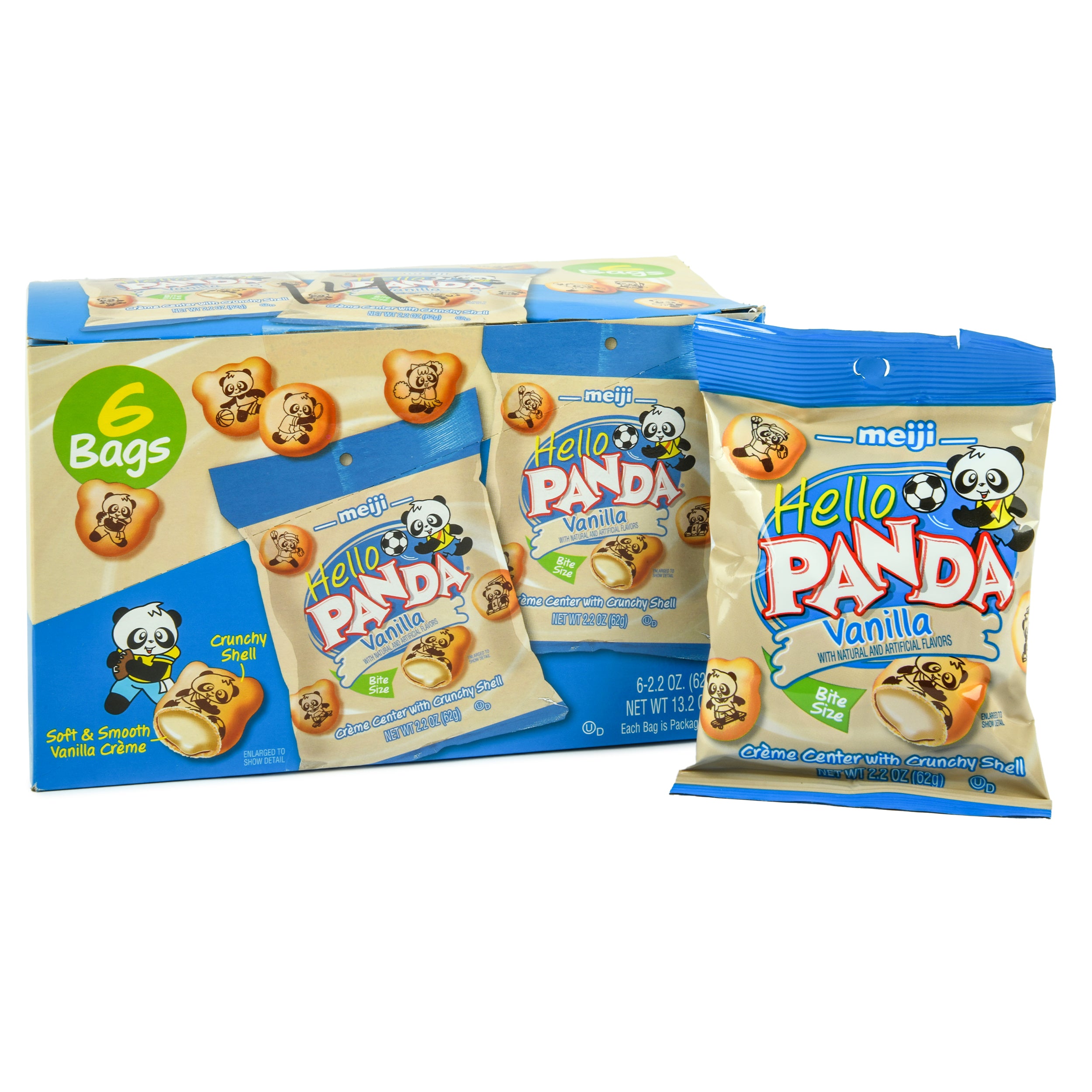 Hello Panda Vanilla Crème Filled Cookies 2.2oz 6 Pack – Meiji vanilla‑filled crunchy cookie snacks