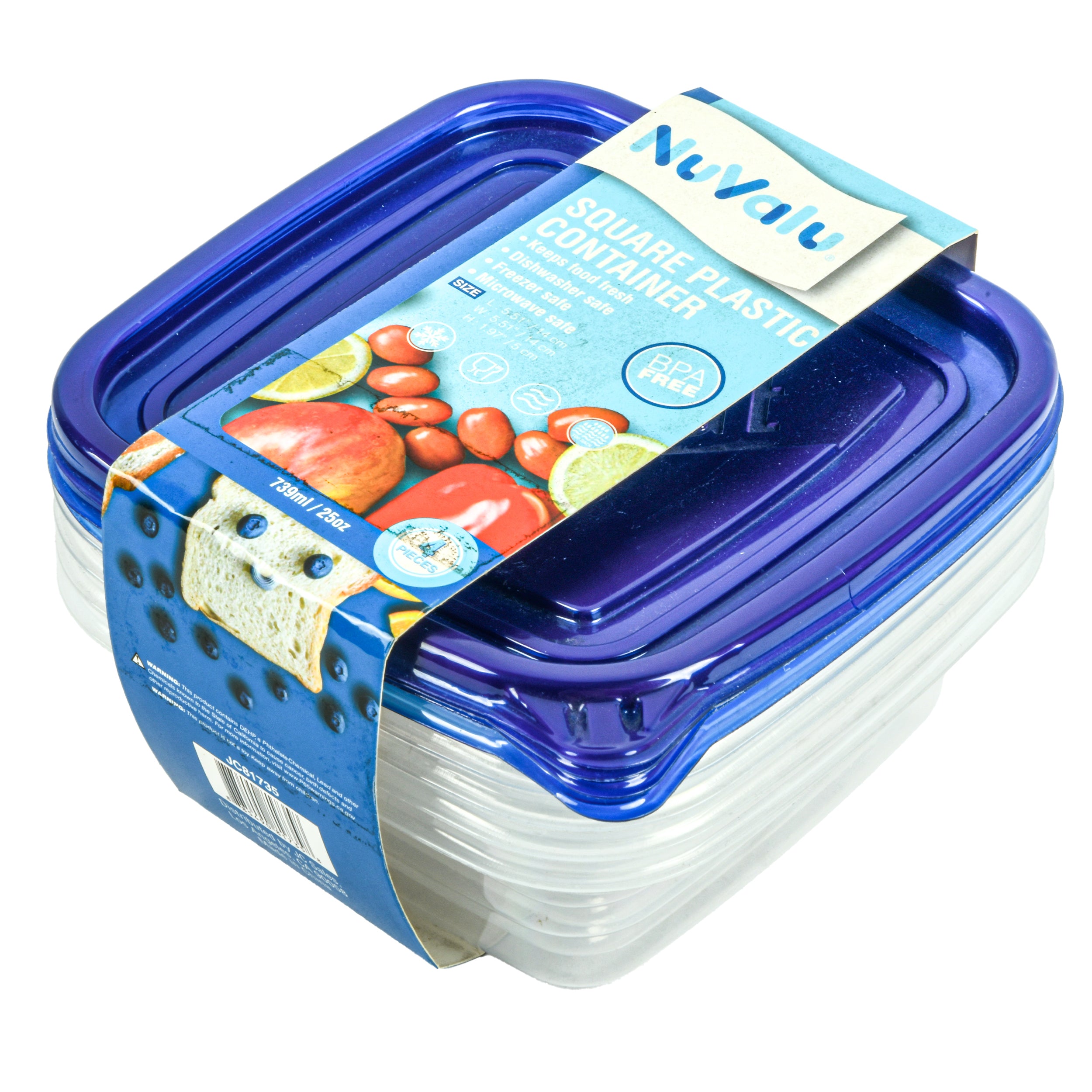 NuValu Square Plastic Container, 4 Count, 25 oz (24 Pack)