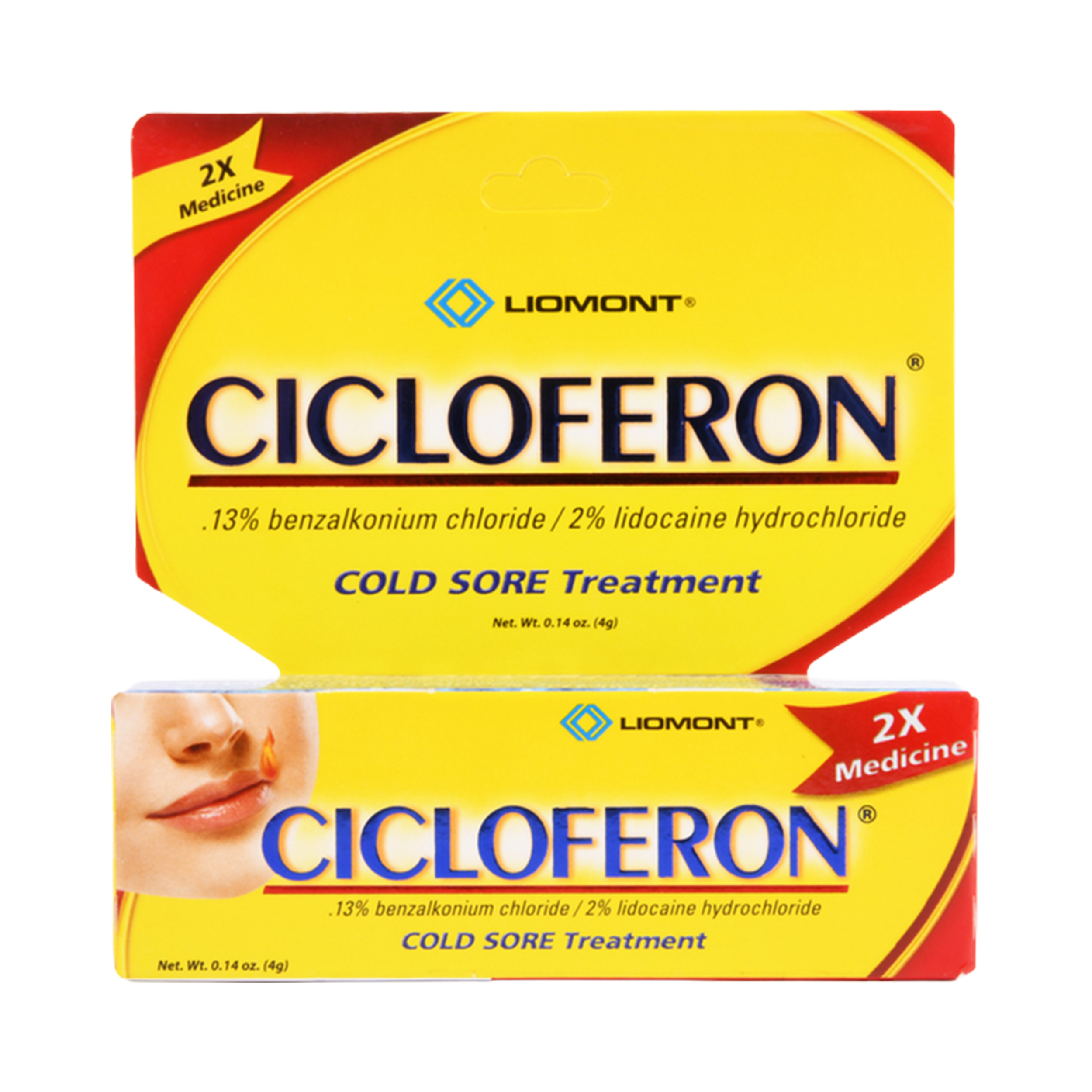 Cicloferon cold sore treatment ointment 0.14 oz box by Liomont with lidocaine and benzalkonium