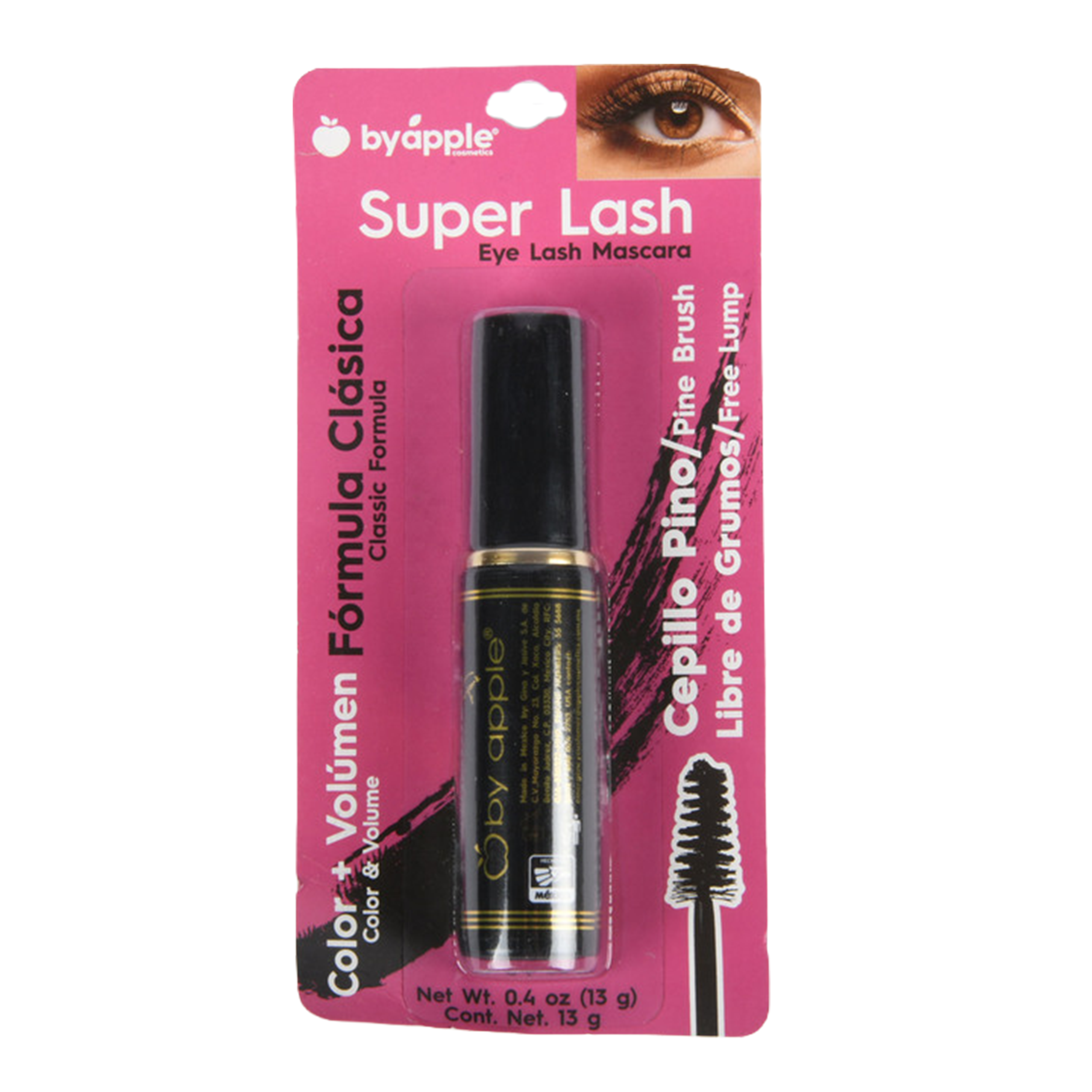 byapple Super Lash eye lash mascara classic formula 13 g packaging with pine brush applicator