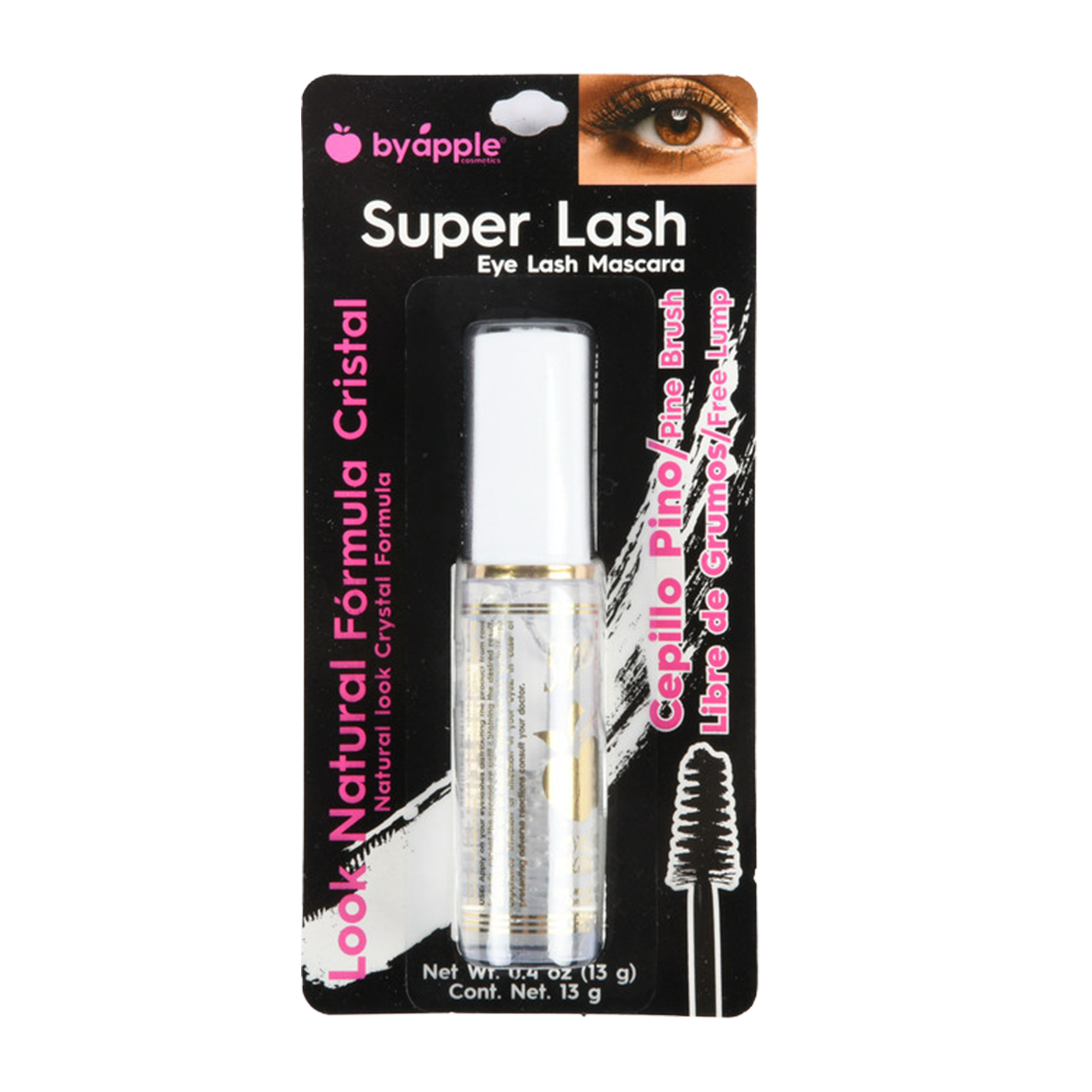 byapple Super Lash clear crystal mascara 13 g with pine brush applicator for natural look lashes