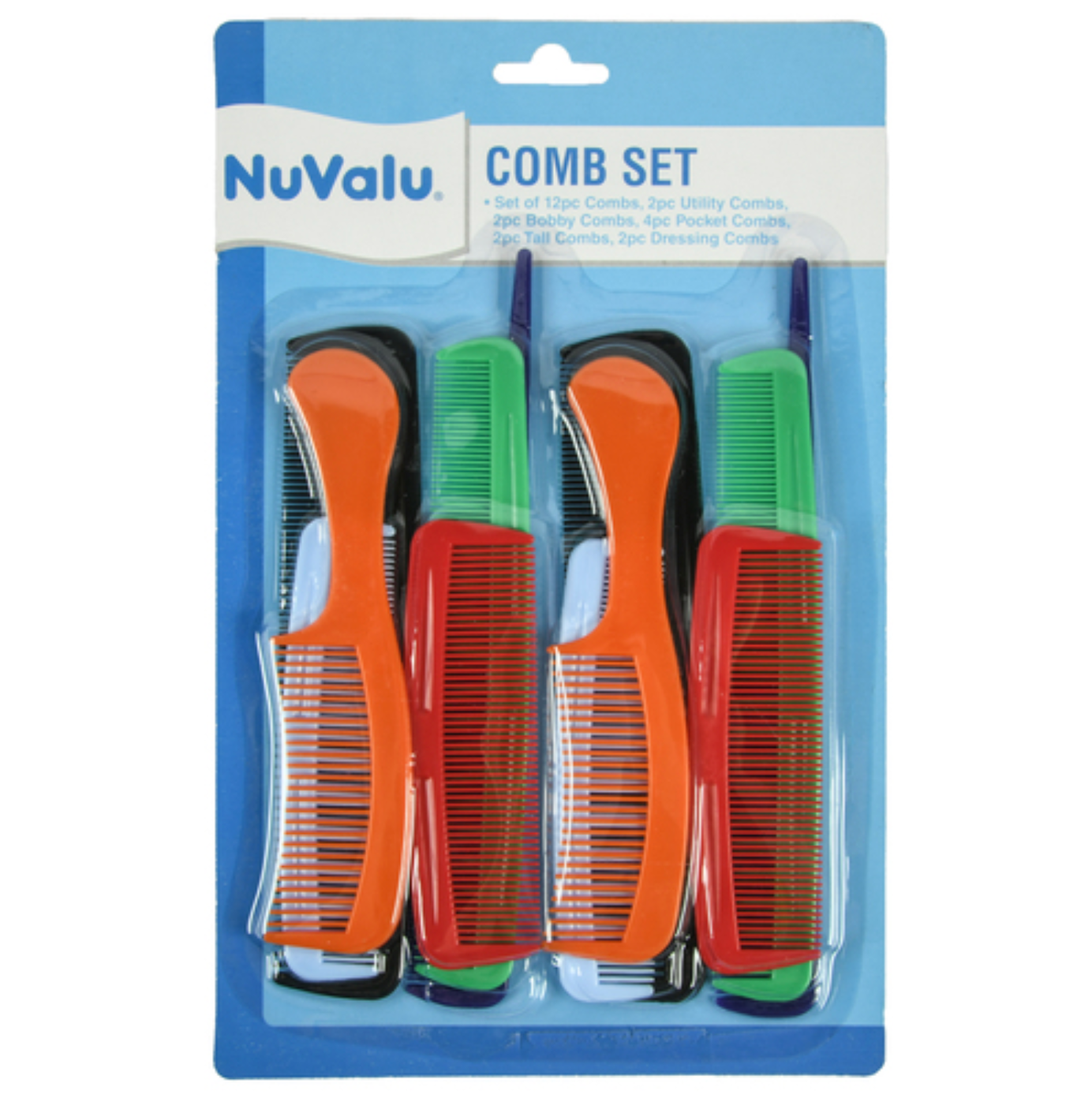 Nuvalu Comb Set 12Pc Plastic Bright Color W/Blister (Pack Of 1)