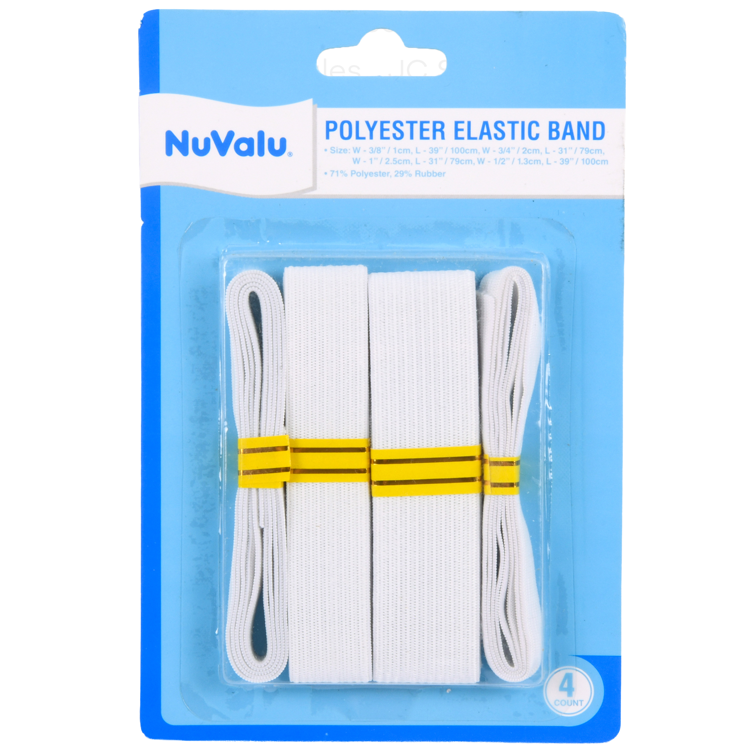 Nuvalu Polyester Elastic Band White 4Pc Asst (24 Pack)