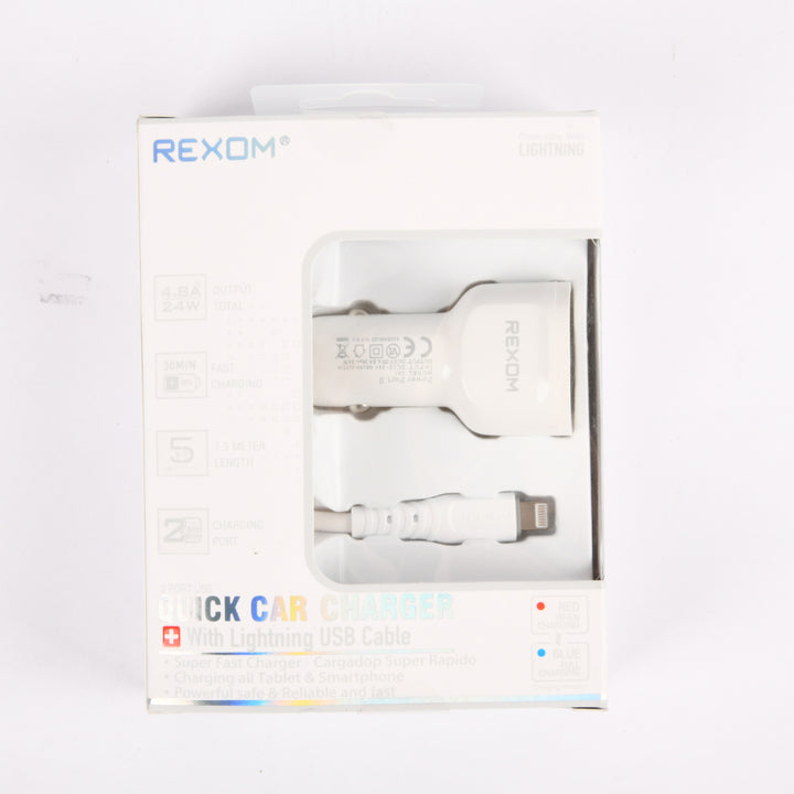 Rexom car charger with lightning cable fast charging dual USB car adapter