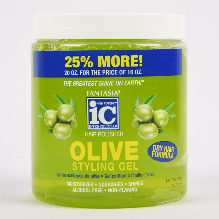 Fantasia IC Olive Styling Gel 20oz alcohol free non flaking olive oil hair polisher gel