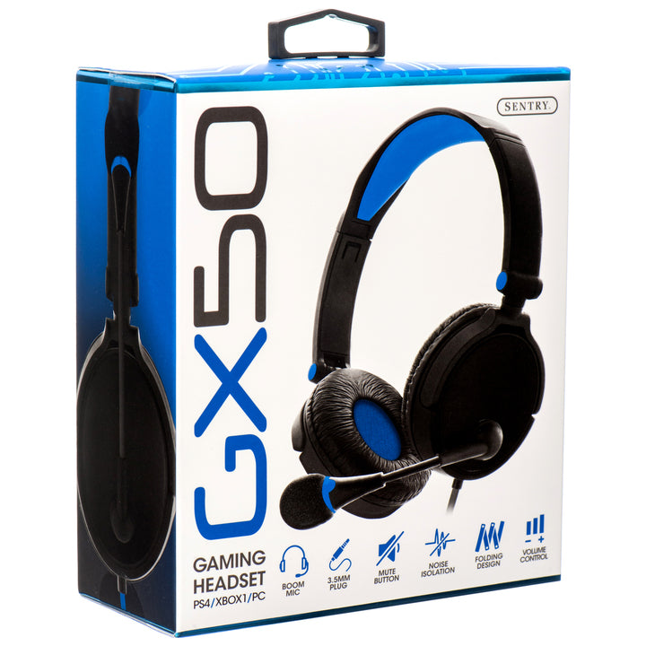 Sentry GX50 gaming headset with over‚Äëear headphones and adjustable boom microphone