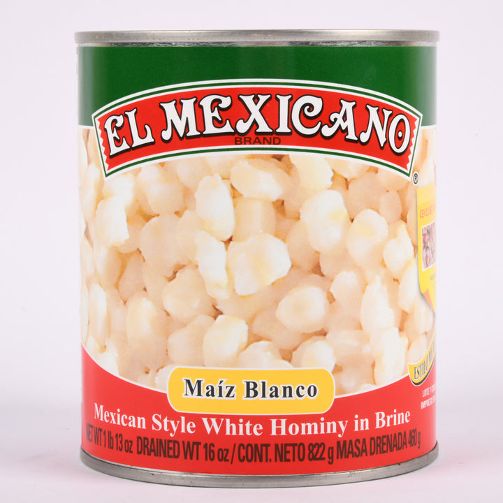 El Mexicano White Hominy 30 oz can maiz blanco Mexican style hominy in brine