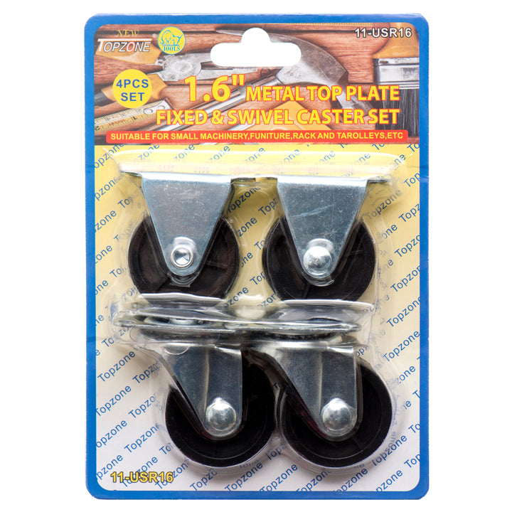 TOPZONE 1.6" METAL TOP PLATE FIXED&SWIVEL CASTER SET(1 Count)