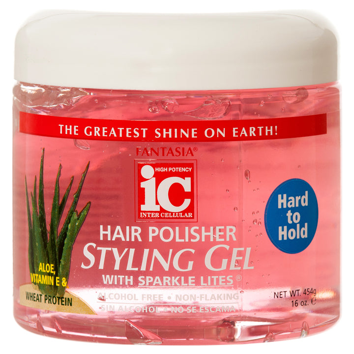 Fantasia IC Hair Polisher Styling Gel Pink 16oz hard hold shine gel with aloe vitamin E wheat protein