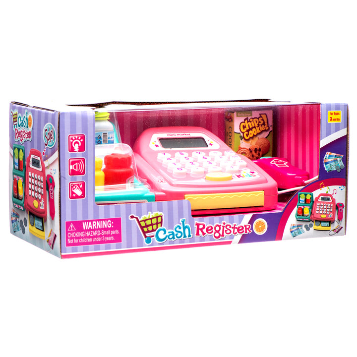 Toy cash register play set with accessories pink kids pretend play checkout machine