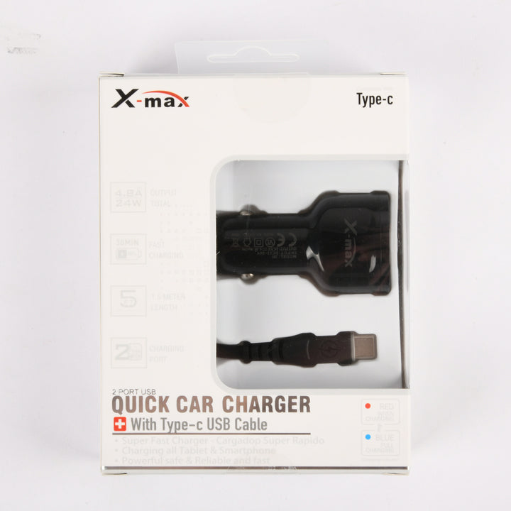 X‚ÄëMax car charger with type c cable black fast charging dual usb car adapter