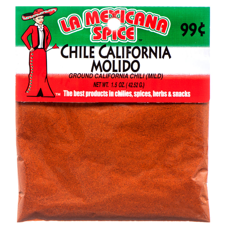 La Mexicana Chile California Molido mild ground chili powder 1 oz packets bulk 12 count