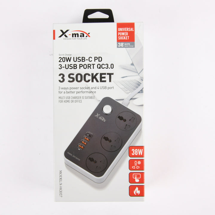 X‚ÄëMax power hub with 3 universal sockets and 6 USB ports fast charging station 38W
