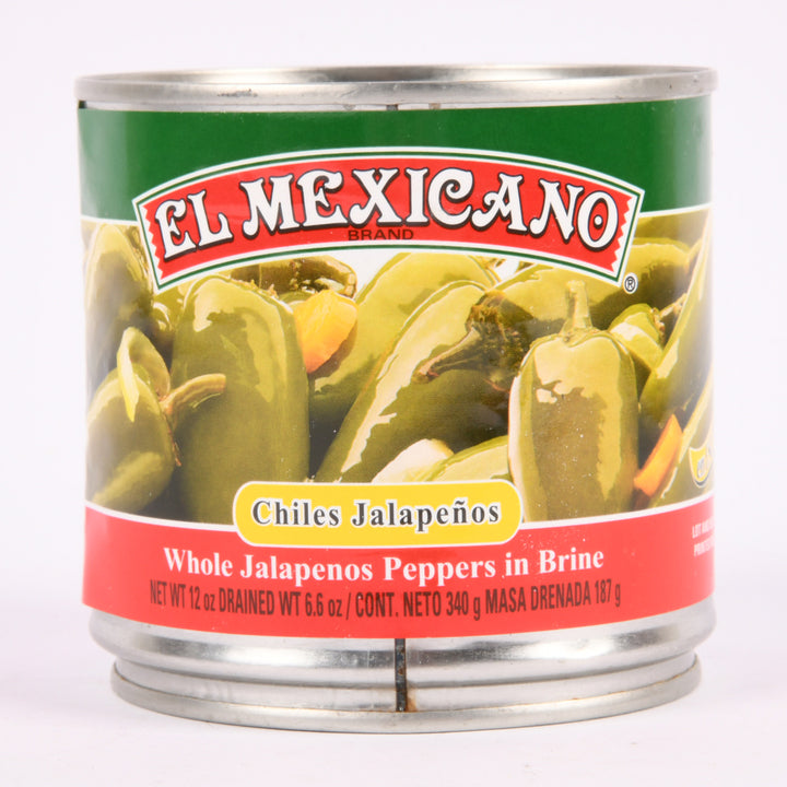 El Mexicano Whole Jalapeños 13 oz can – whole jalapeño peppers in brine for Mexican cooking