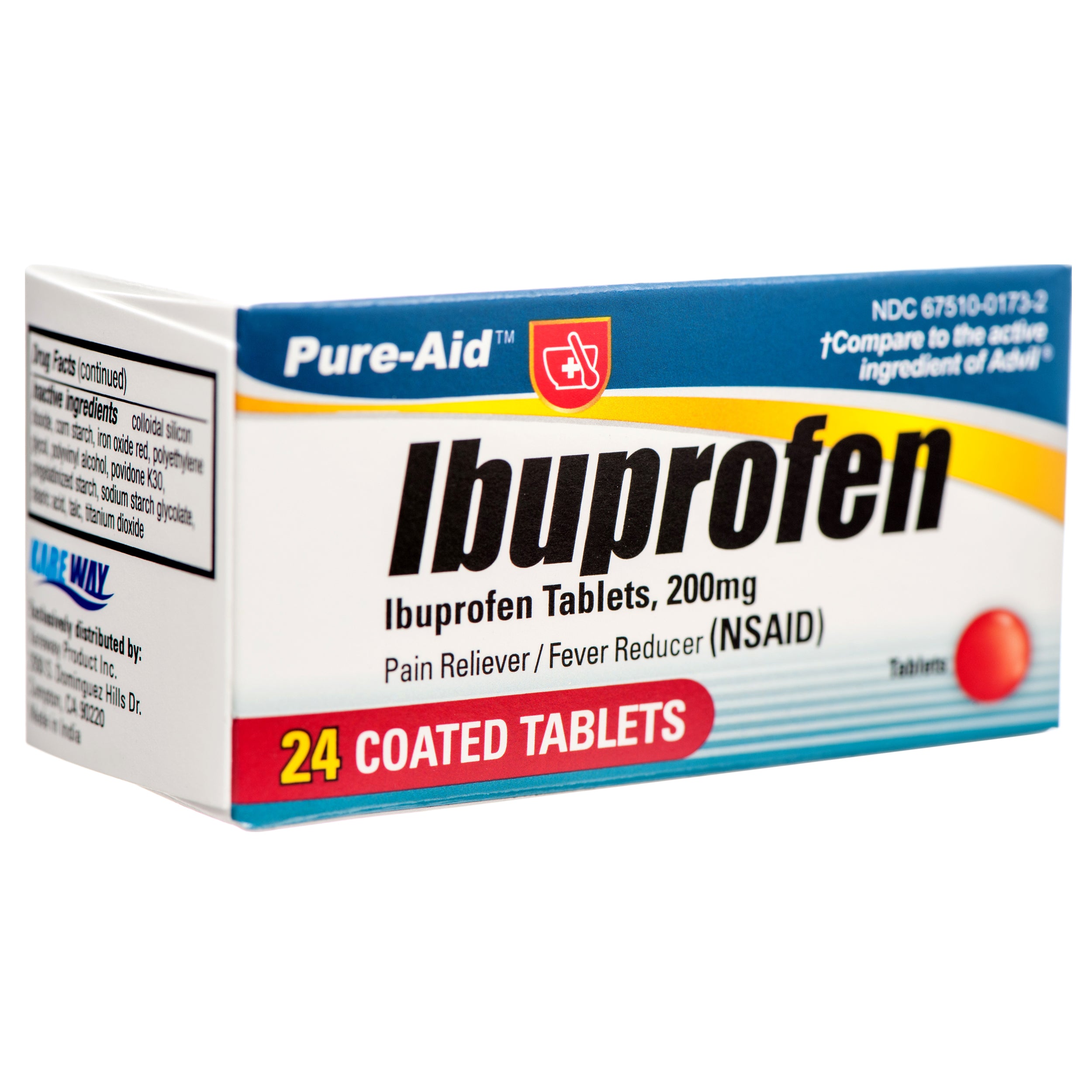 Pure‑Aid ibuprofen tablets 200 mg box – 24 coated tablets pain reliever and fever reducer