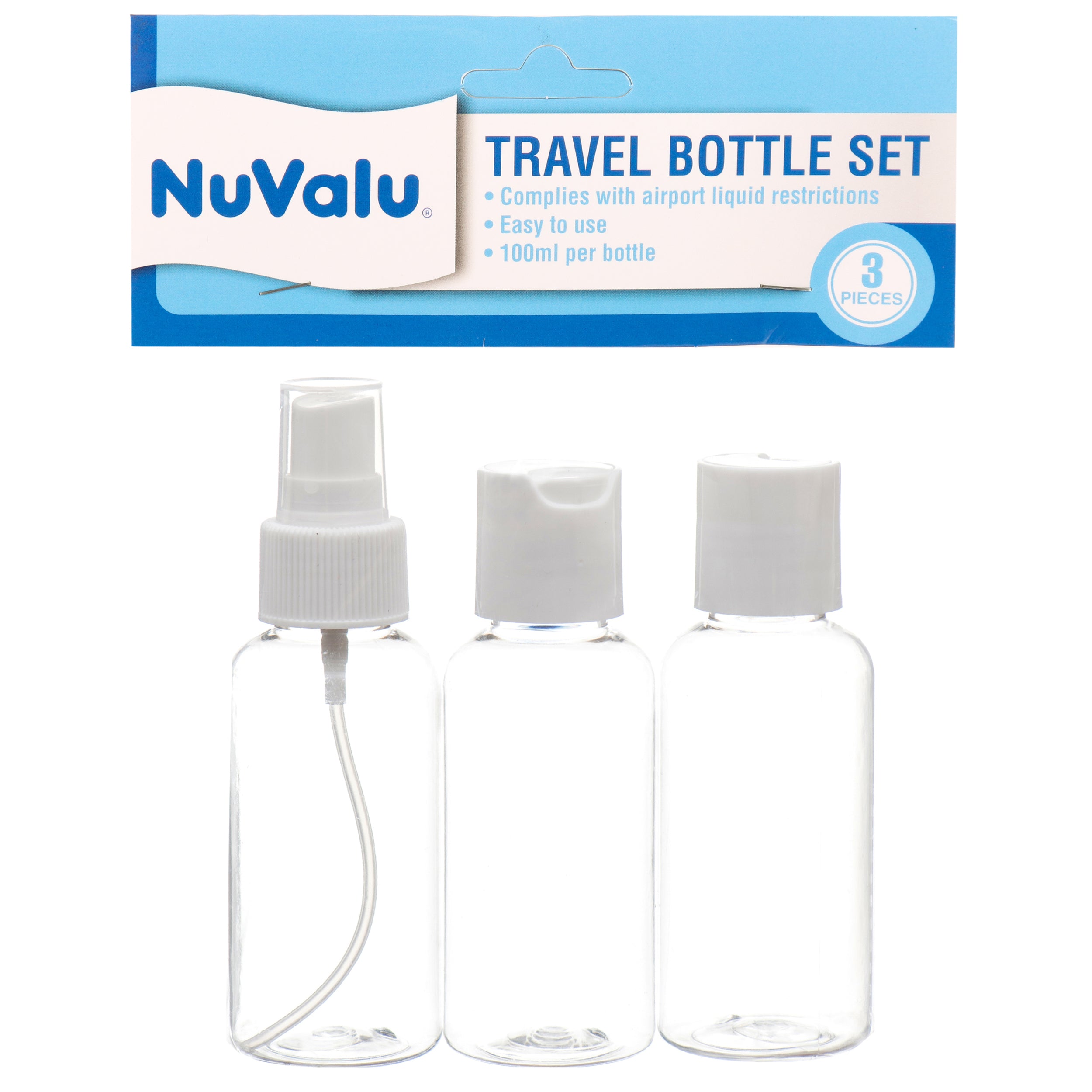 Nuvalu Plastic Travel Bottle 100Ml/44G 3Pcs Set (Pack Of 1)