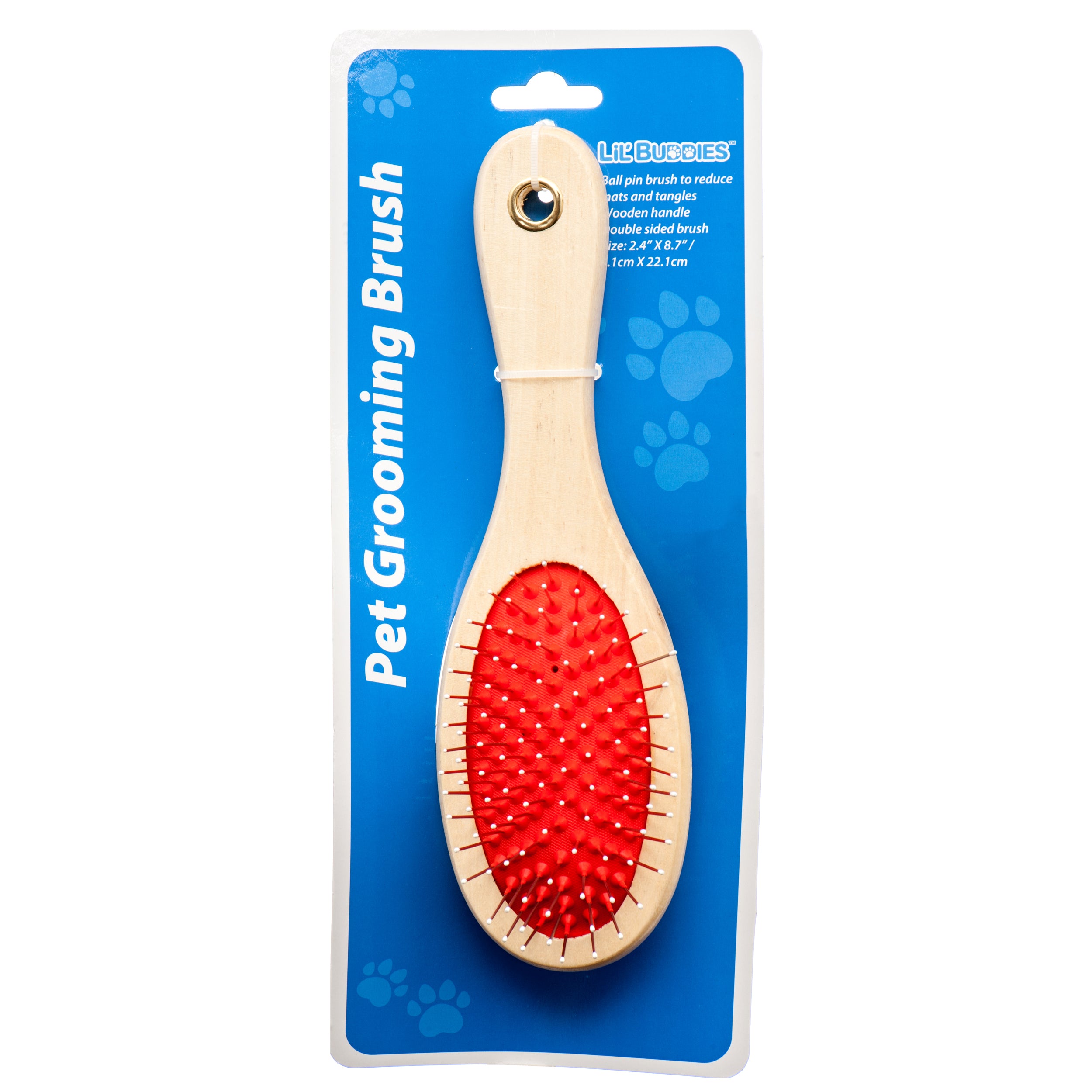 Lil' Buddies Pet Brush 8.7"X2.4" Doubl Side W/Wooden Handle (24 Pack)
