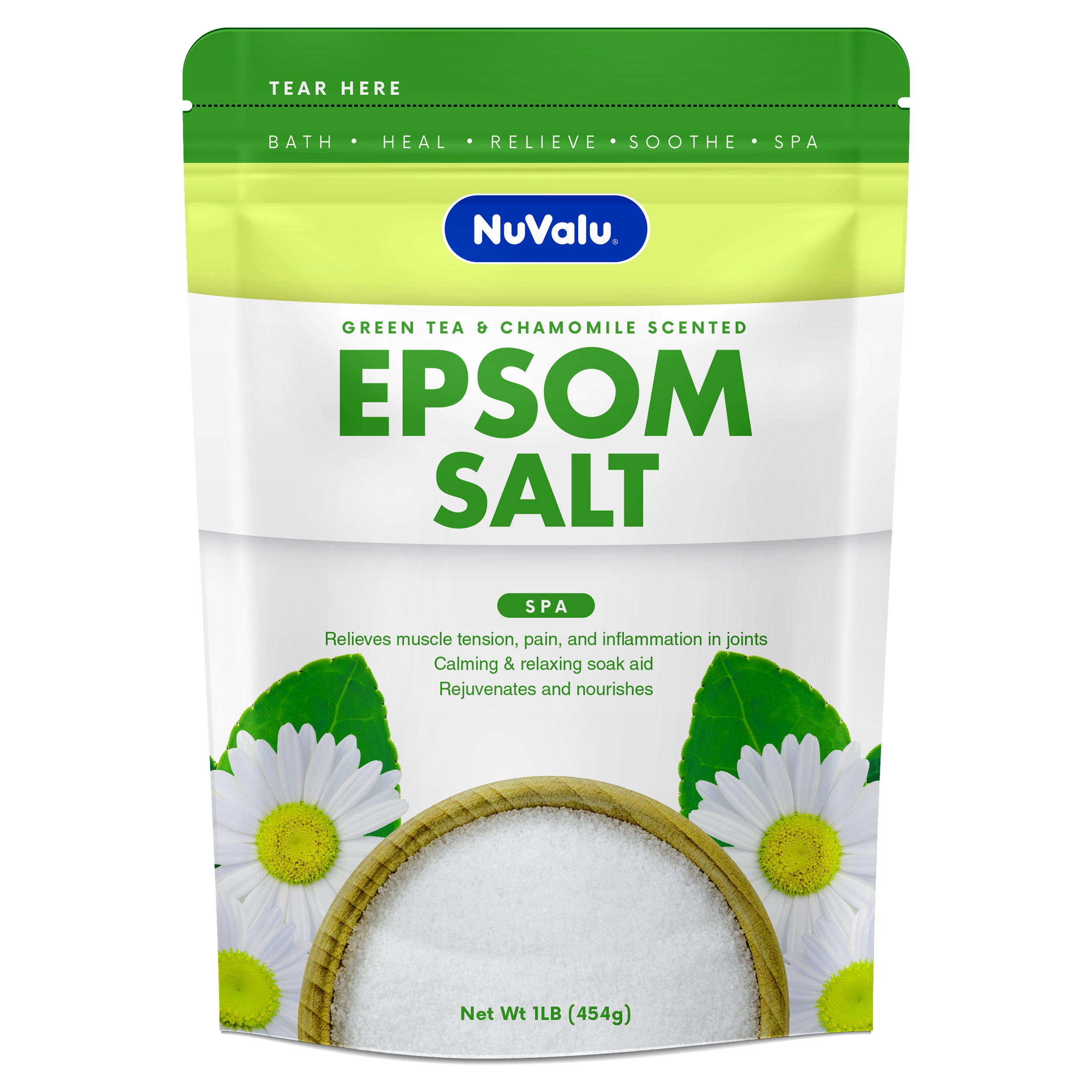Nuvalu Epsom Salt 16 Oz Green Tea & Chamomile (12 Pack)