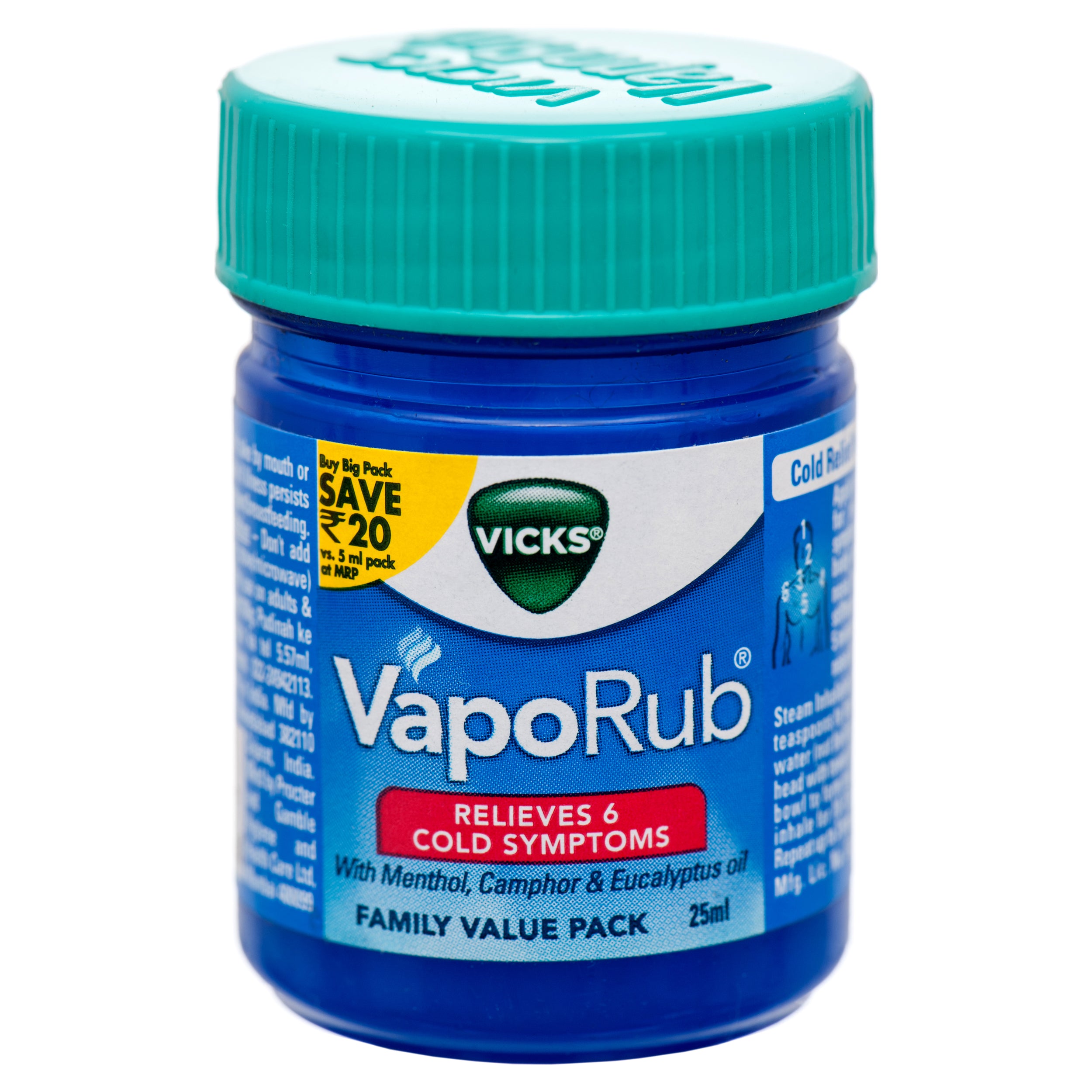Vicks VapoRub cold relief ointment 25 ml jar with menthol eucalyptus and camphor chest rub