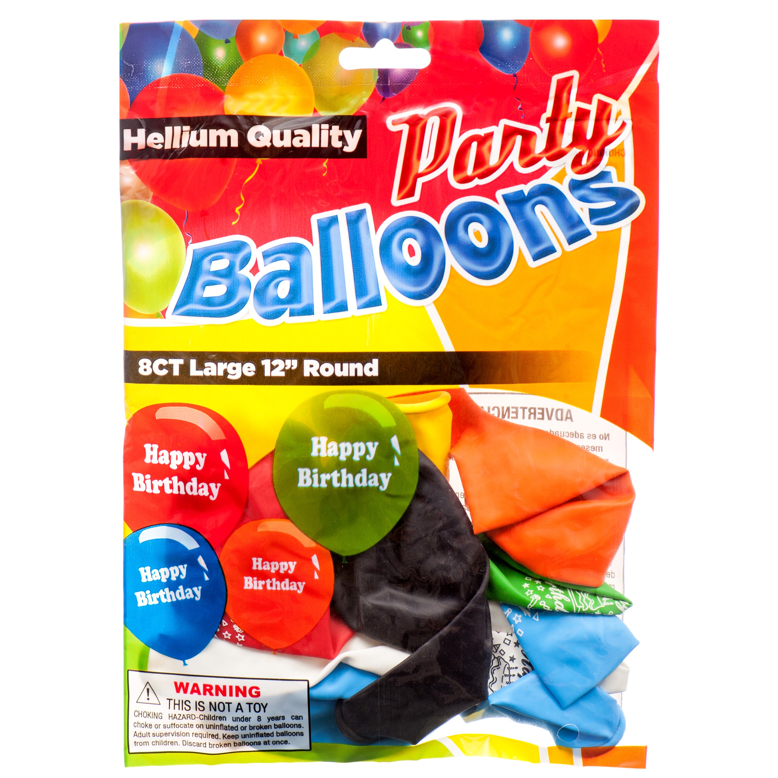 Balloon Birthday 8 Ct Asst Clr (12 Pack)